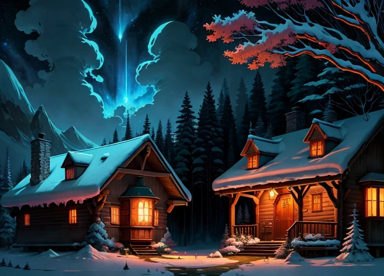 Anime landscape of a forest house at night, frosted painting inspired by Andreas Rocha, pixiv, masterpiece, best quality, fantasy art, anime background art, anime country landscape, spectacular night sky, night village background, spectacular night sky, magical, anime landscape wallpaper, anime nature wallpaper, beautiful anime scene, amazing anime wallpaper.