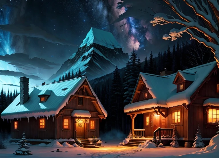 Anime landscape of a forest house at night, frosted painting inspired by Andreas Rocha, pixiv, masterpiece, best quality, fantasy art, anime background art, anime country landscape, spectacular night sky, night village background, spectacular night sky, magical, anime landscape wallpaper, anime nature wallpaper, beautiful anime scene, amazing anime wallpaper.