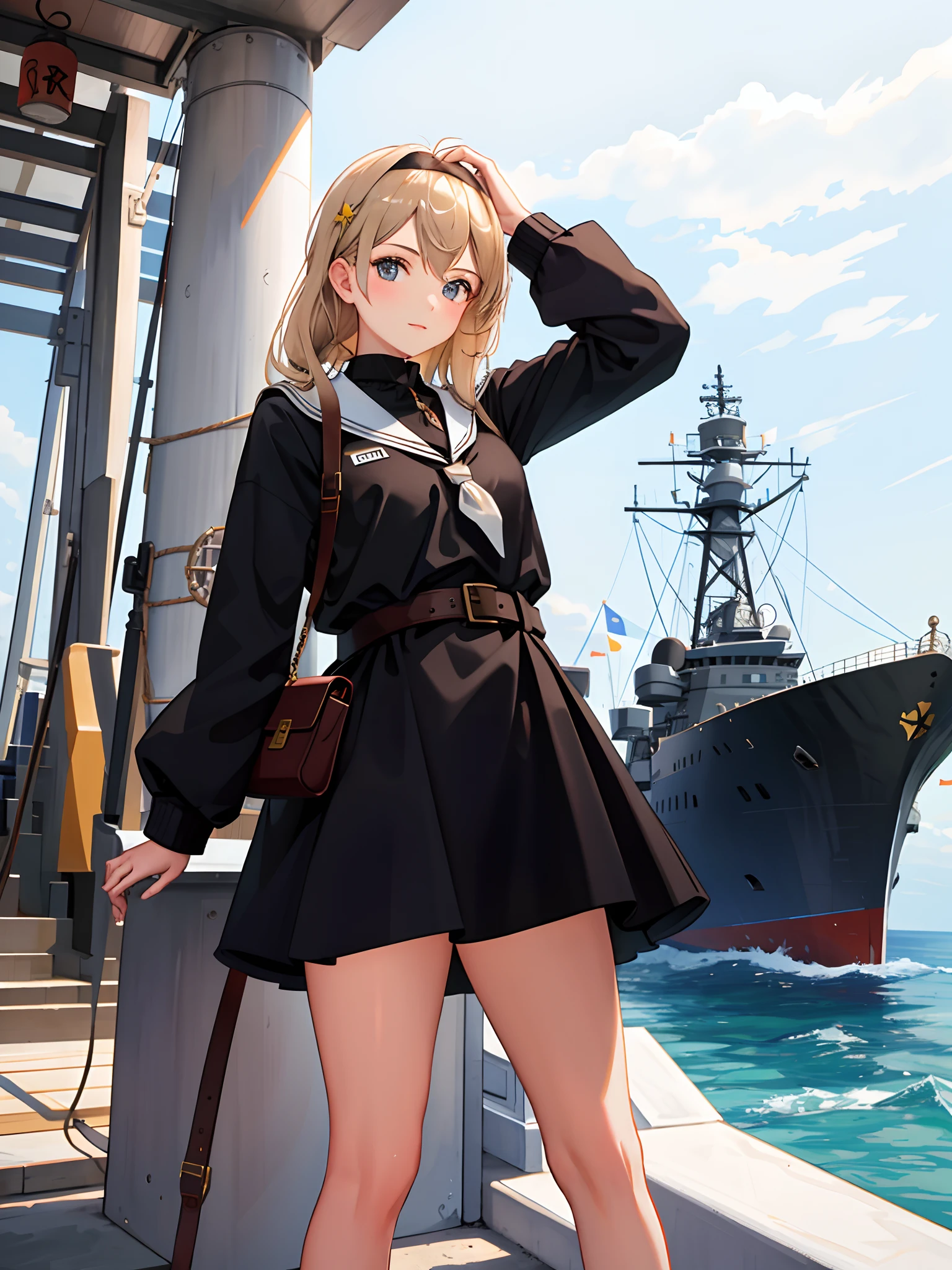 ((Masterpiece)),girl in front of warship