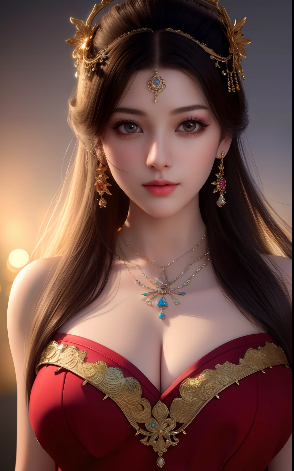 Best quality, masterpiece, high resolution, 1girl, porcelain dress, hair accessories, necklace, jewelry, beautiful face, on the body, Tyndall effect, realistic, dark studio, nude, edge lighting, two-tone lighting, (high detail skin: 1.2), 8k UHD, dslr, soft light, high quality, volumetric light, candid, photo, high resolution, 4k, 8k, 8k, background blur