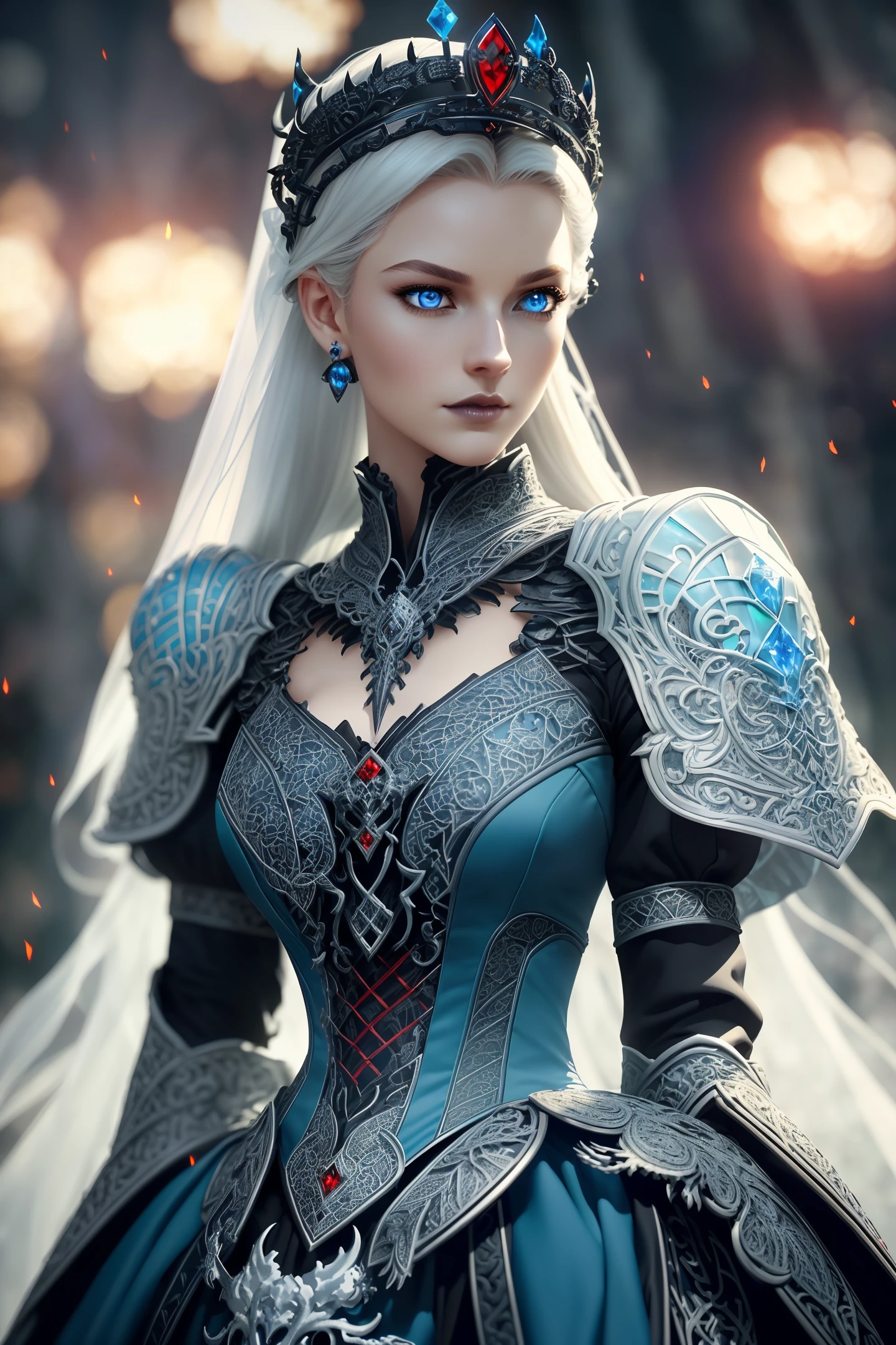 analog style, ((intricate details)), full torso shot, cold lighting, beautiful, ((pale gothic evil princess)), (blonde hair), ((skeletal skimpy onyx dress armor)), ((intricate pointed red obsidian crown)), ((intense shadows)), ((thick outlines)), dynamic pose, windblown hair, perfect face, (realistic eyes), round iris, (((blue eyes))), perfect eyes, intricate, complex, Helios 44-2, swirly bokeh, trending on artstation, sharp focus, studio photo, intricate details, highly detailed, sharp, dnd character portrait, perfect lighting, (((illustration style, Masterpiece, by artgerm and greg rutkowski))), cinematic lighting, 8k