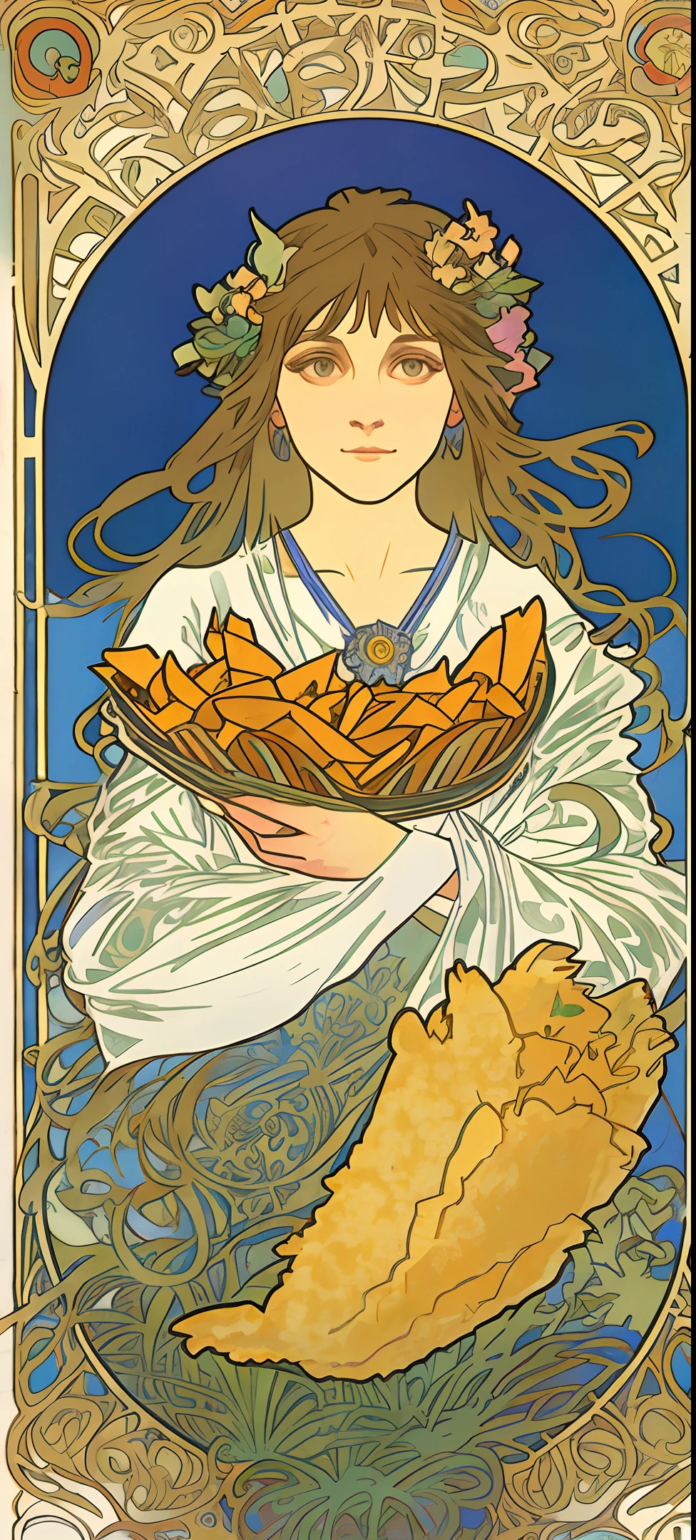 Alphonse Mucha style fish and chips