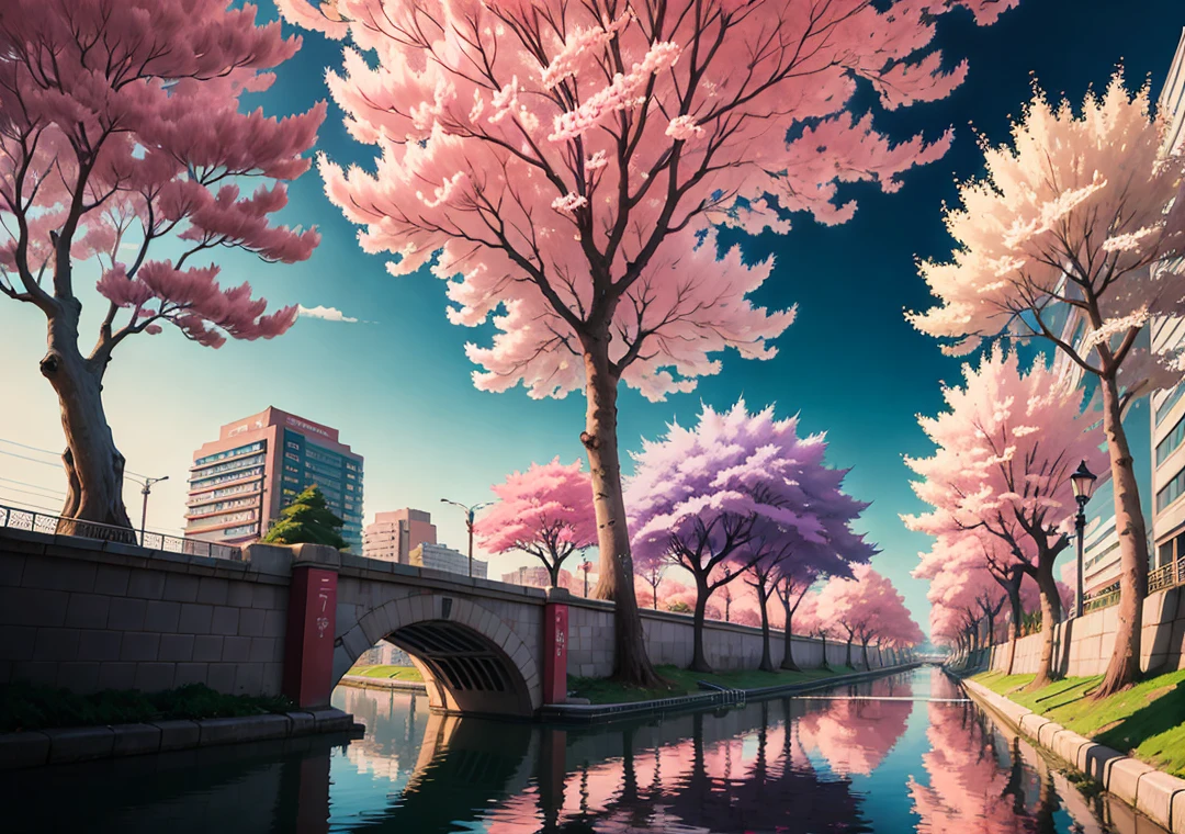 Here's a picture of a city with lots of cherry blossom trees, inspired by Makoto Shinkai's popular conceptual art on pixiv, aestheticism, masterpieces, beautiful anime scenes, enhanced details, anime aesthetics, spring cities, Tokyo anime scenes, anime background art, anime aesthetics, anime backgrounds, anime style cityscapes.