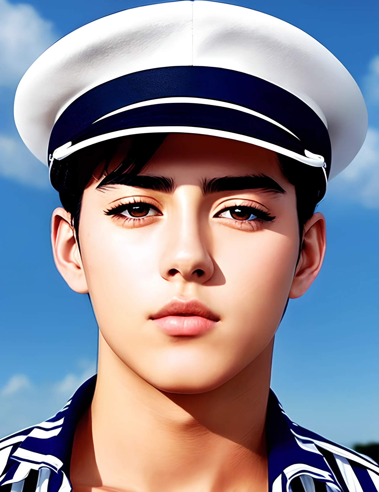 (Photo realism: 1.4), (Masterpiece, side lighting, delicate and beautiful eyes: 1.2), Masterpiece * Portrait, realistic, 3D face, glowing eyes, shiny hair, shiny skin, solo, awkward, (abdomen), black collar sailor suit, black hair, black eyes，