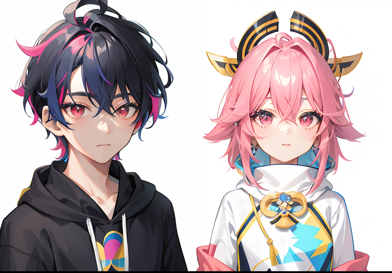 1 handsome boy, black hair, coma hair, coma hair, coma hair, korean hair, street style, gradation hoodie blue pink yellow, collor full background, sparkling, red eyes, looking at the viewer, upper body
ETA
1 Girl, yae miko genshin impact, with pink hoodie