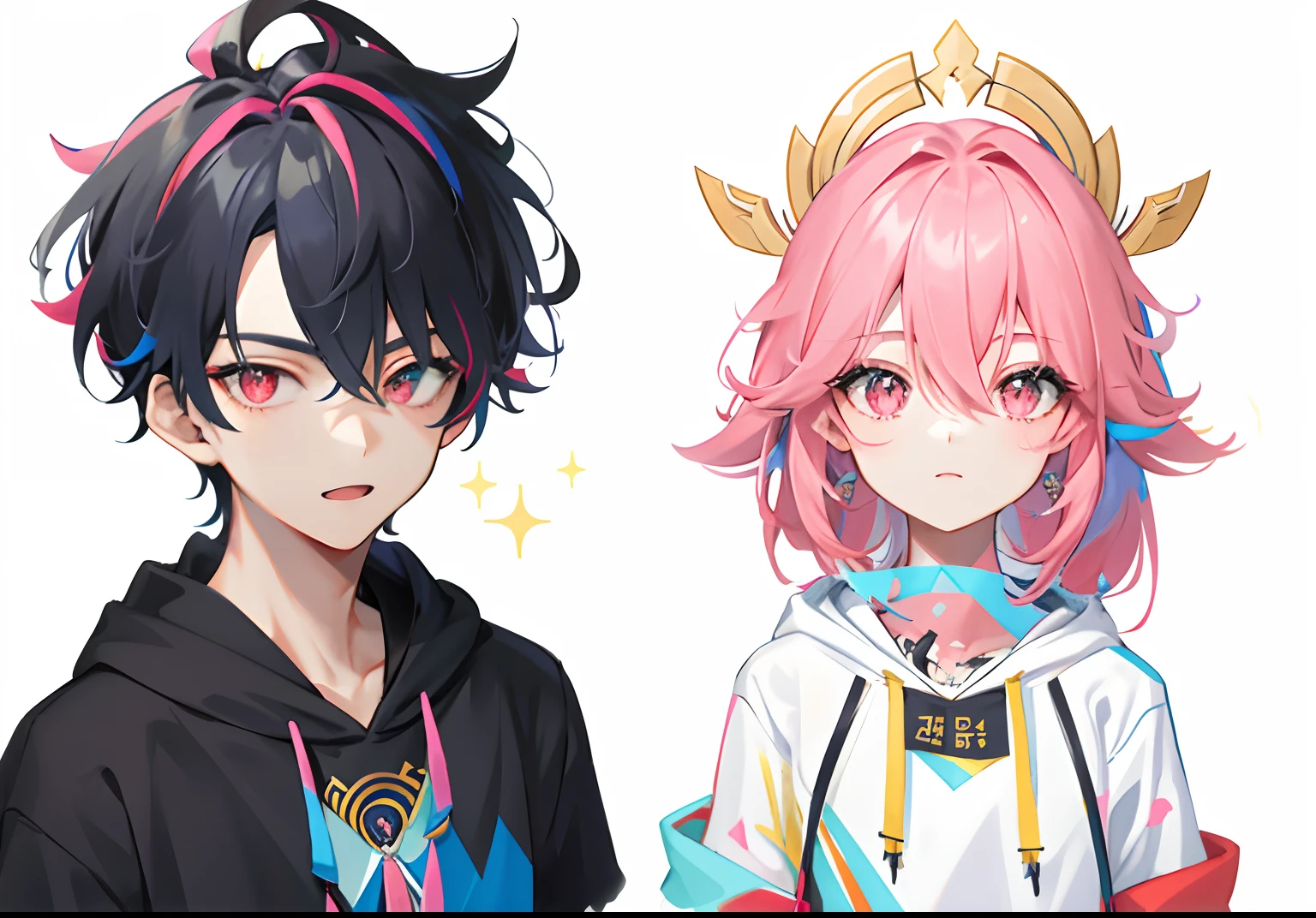 1 handsome boy, black hair, coma hair, coma hair, coma hair, korean hair, street style, gradation hoodie blue pink yellow, collor full background, sparkling, red eyes, looking at the viewer, upper body
ETA
1 Girl, yae miko genshin impact, with pink hoodie