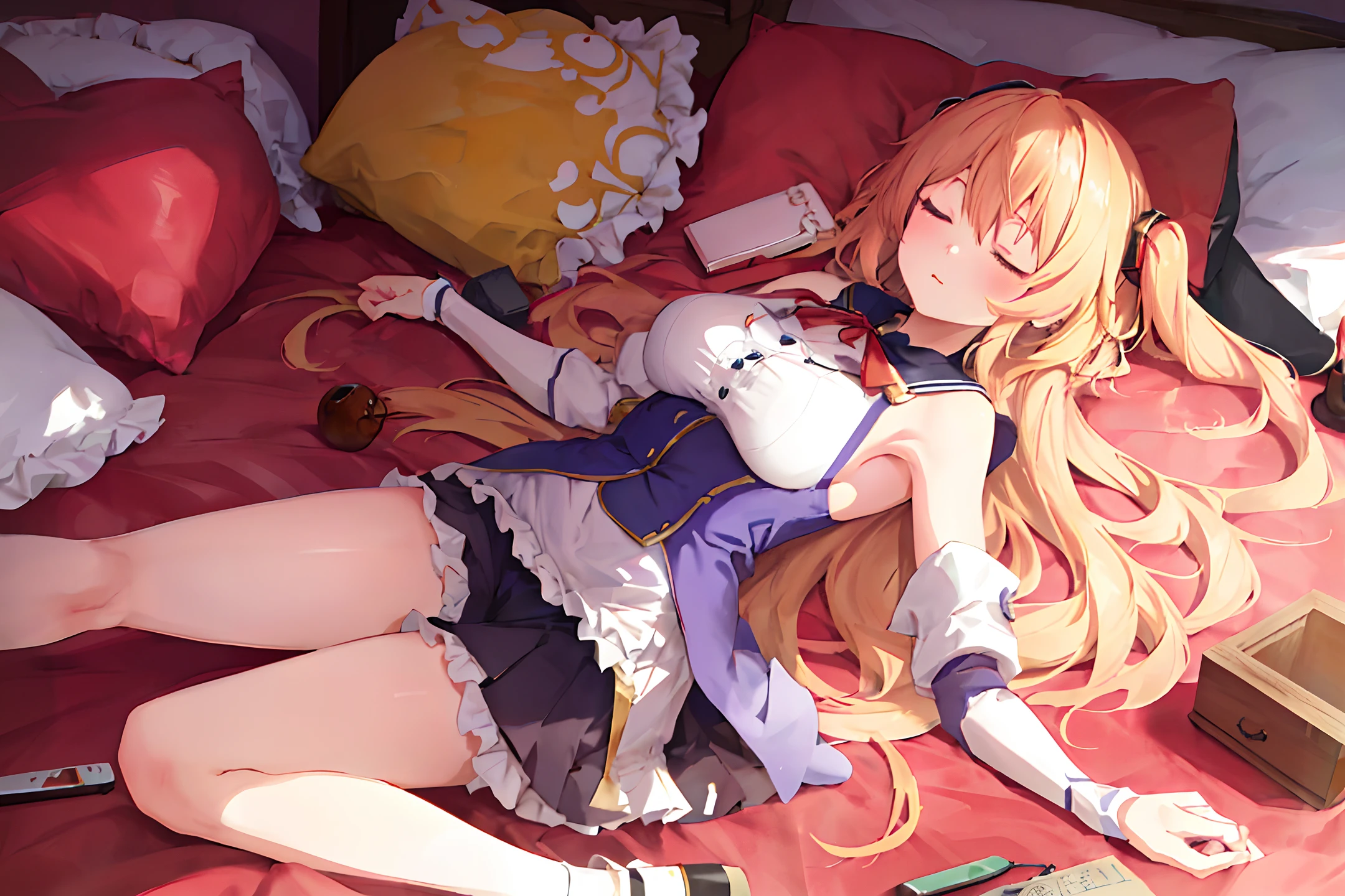  Anime girl with legs spread out in bed, (lying down: 1.3), (eyes closed: 1.2), splash art anime Lolita, blonde anime girl with long hair, smooth anime CG art, cute girl anime visual effects, anime art wallpaper 8k, 4k comic wallpaper, cute anime girl, anime art wallpaper 4k, 4k anime wallpaper, (big boobs: 1.3)