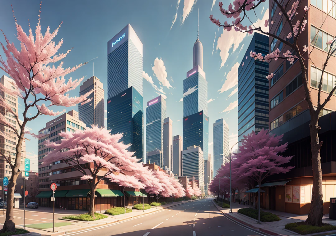 This picture depicts a city with lots of cherry blossom trees, inspired by Makoto Shinkai's popular conceptual art and masterpiece on pixiv, high-quality, extremely detailed CG Unity 8k wallpapers, aesthetics, award-winning photography, realism, very detailed, very detailed, intricate, and very beautiful anime scenes and anime-style cityscapes.