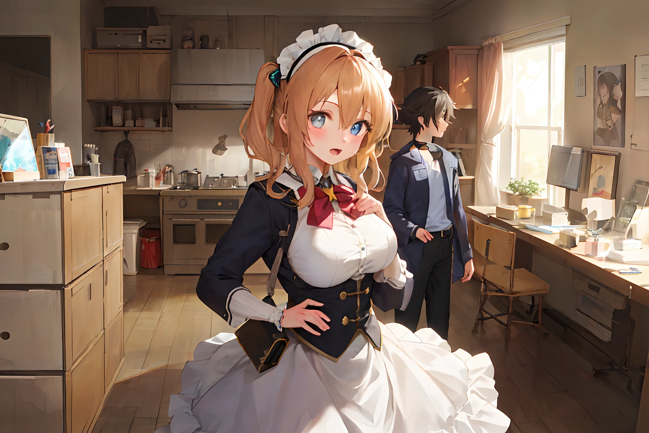 (1 girl: 1.3), (anime boy: 1.3), (standing together: 1.3), (big eyes: 1.2), splash art anime Lolita, blonde anime girl with long hair, (brunette anime boy with short hair: 1.5), smooth anime CG art, animation art wallpaper 8k, 4k comic wallpaper, (big boobs: 1.3), (big boobs: 1.3), (in school uniform: 1.3)