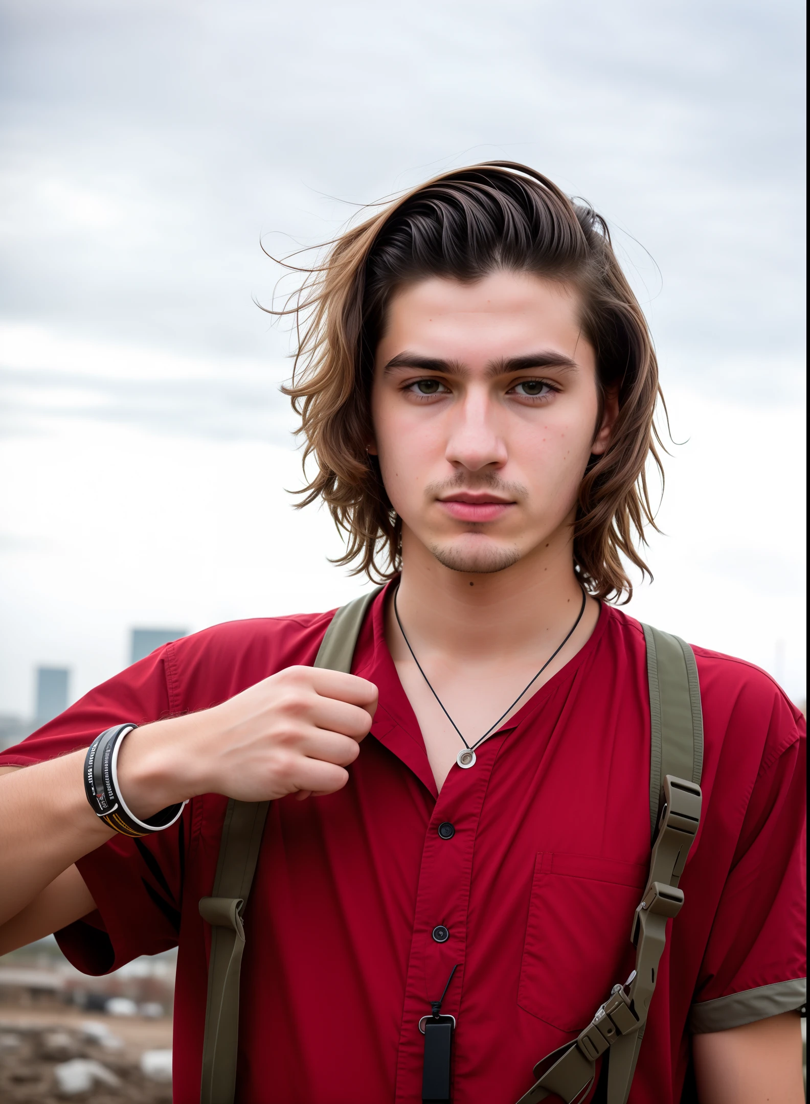 RAW photo, a close-up portrait of a 22-year-old boy in Wasteland suit, long hair, pale skin, deep eye sockets, dark circles, unkempt face, and malaise
The background is a campus, (HD detail skin: 1.2), 8k UHD, dslr, soft light, high quality, movie particles, Fujifilm XT3,