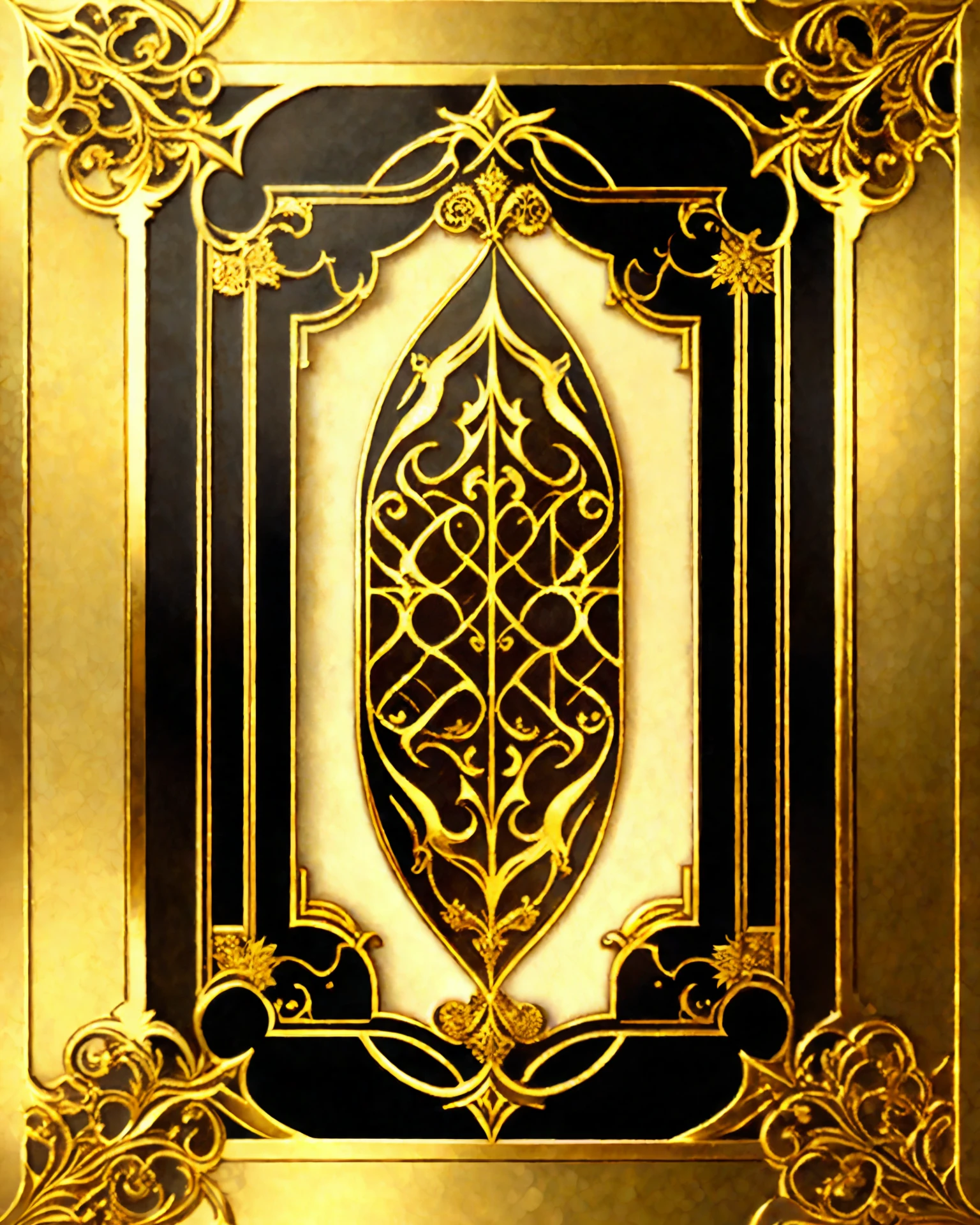 Close-up of a gold background with a black border, card back template, textured parchment background, ornate gold border, spiny background. d&d, paper border, gold background, gold background, gold leaf at the frame border, art nouveau frame, relax. Golden background, poster background, decorative art nouveau border.