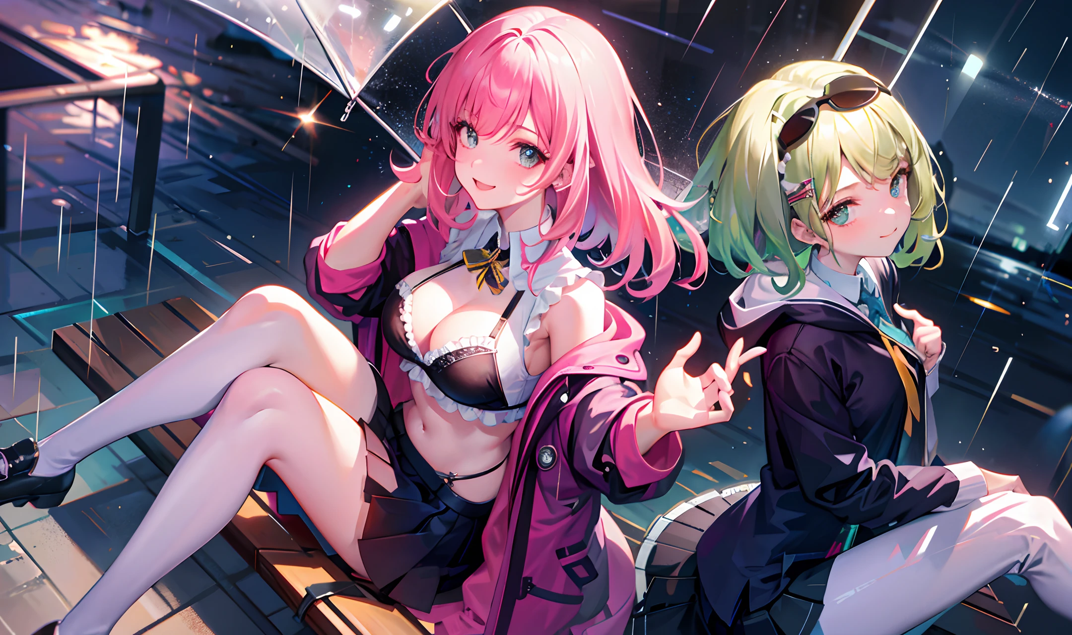 school,gril,sit,smiley,look at me,, transparent bra,rain
