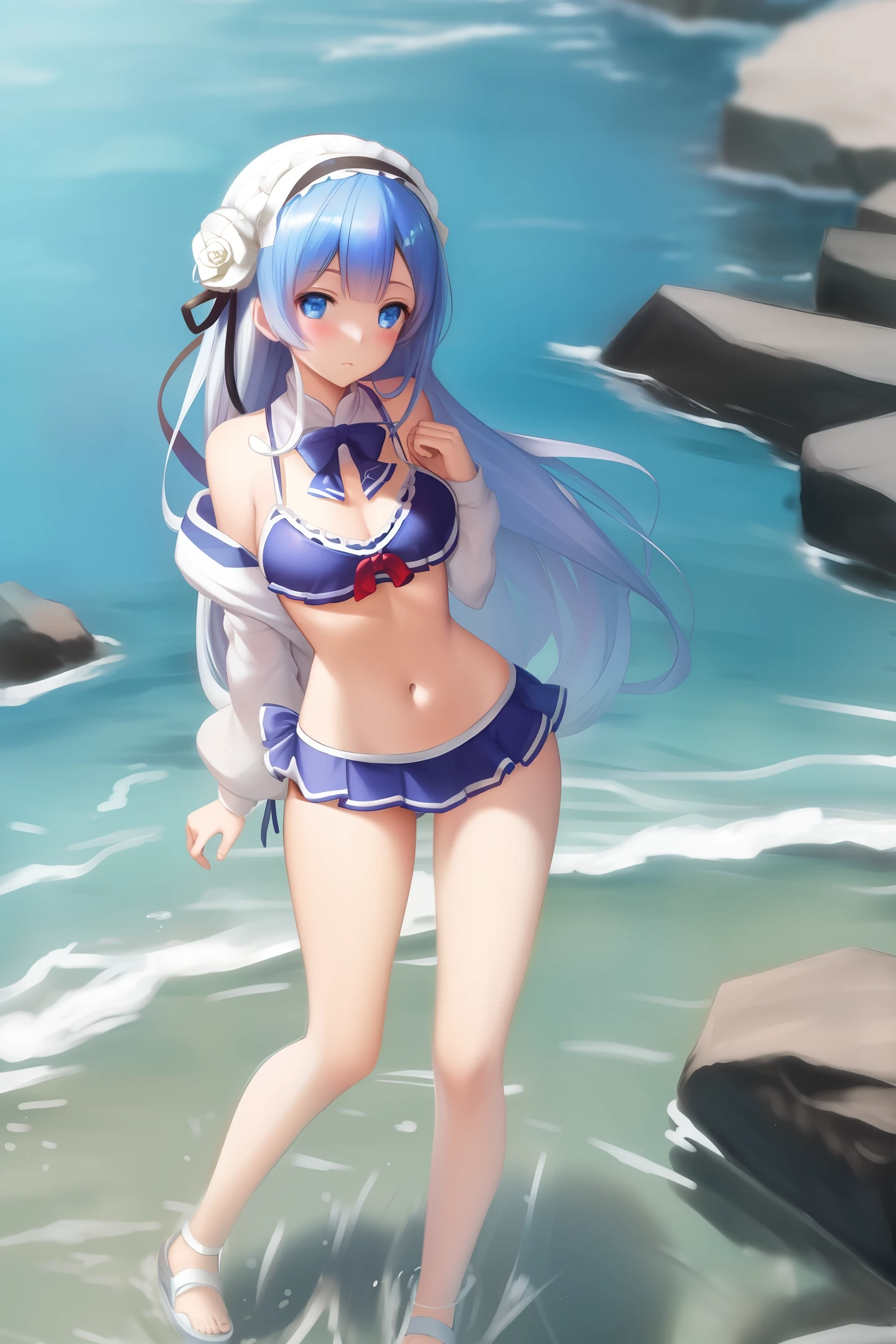 fullbody, 1girl, Ram_rezero, (bikini:1.2)