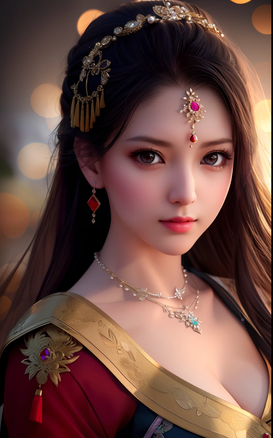 Best quality, masterpieces, high resolution, 1 girl, chinese dress, hair accessories, necklace, jewelry, beautiful face, upon_body, tyndall effect, realistic, riverside, edge lighting, duotone lighting, (high detail skin:1.2), 8k uhd, dslr camera, soft light, high Quality, Volumetric Lighting, Candid, Photo, High Resolution, 4k, 8k Bokeh,