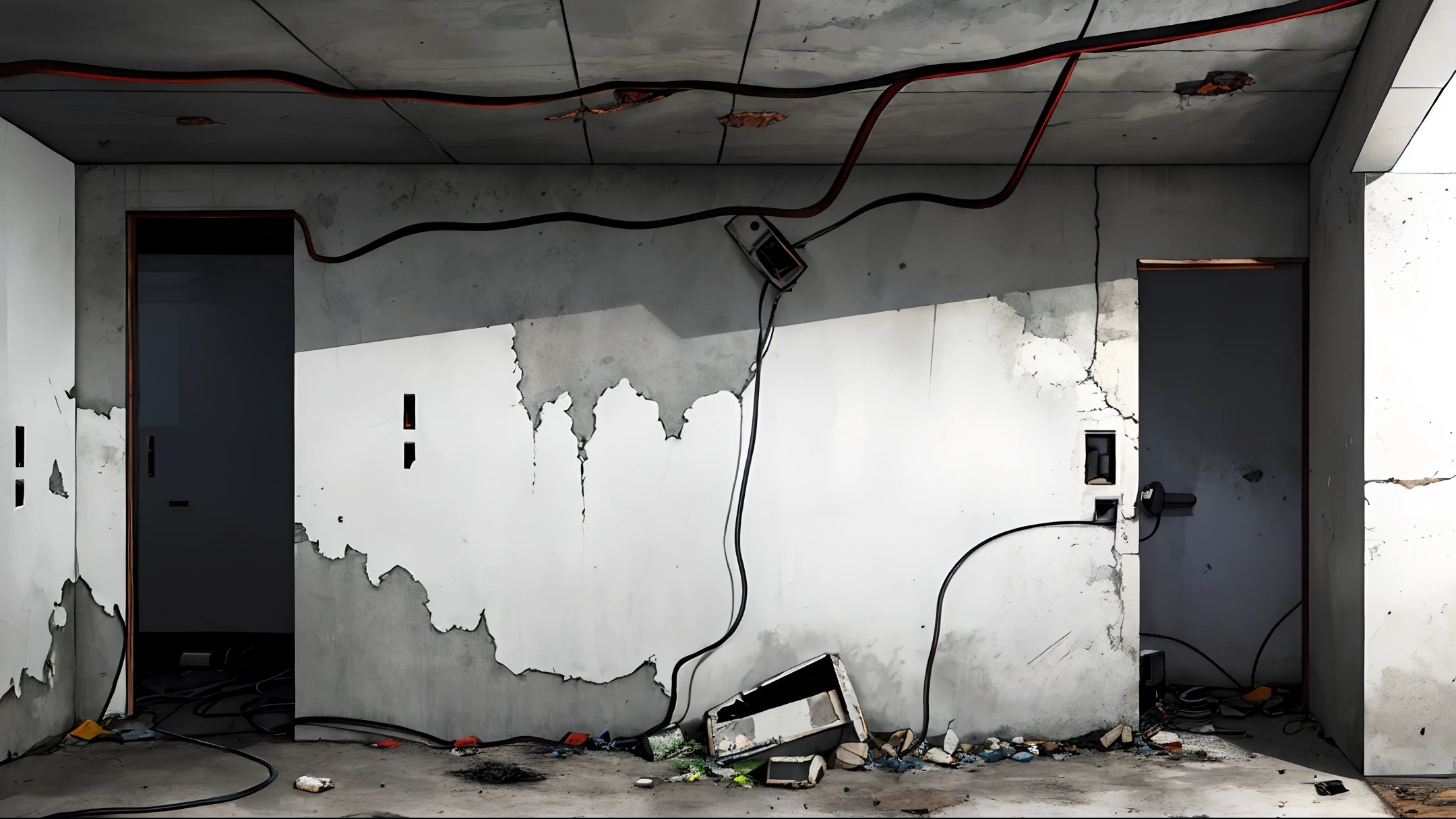 dark, concrete wall, basement, abandoned, dirty bed