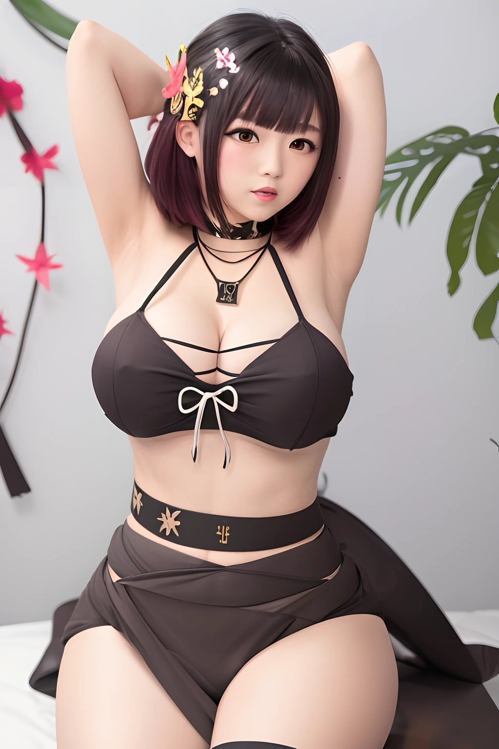 Yae miko from Genshin Impact with big breast and thick thigh wearing a modern clothes