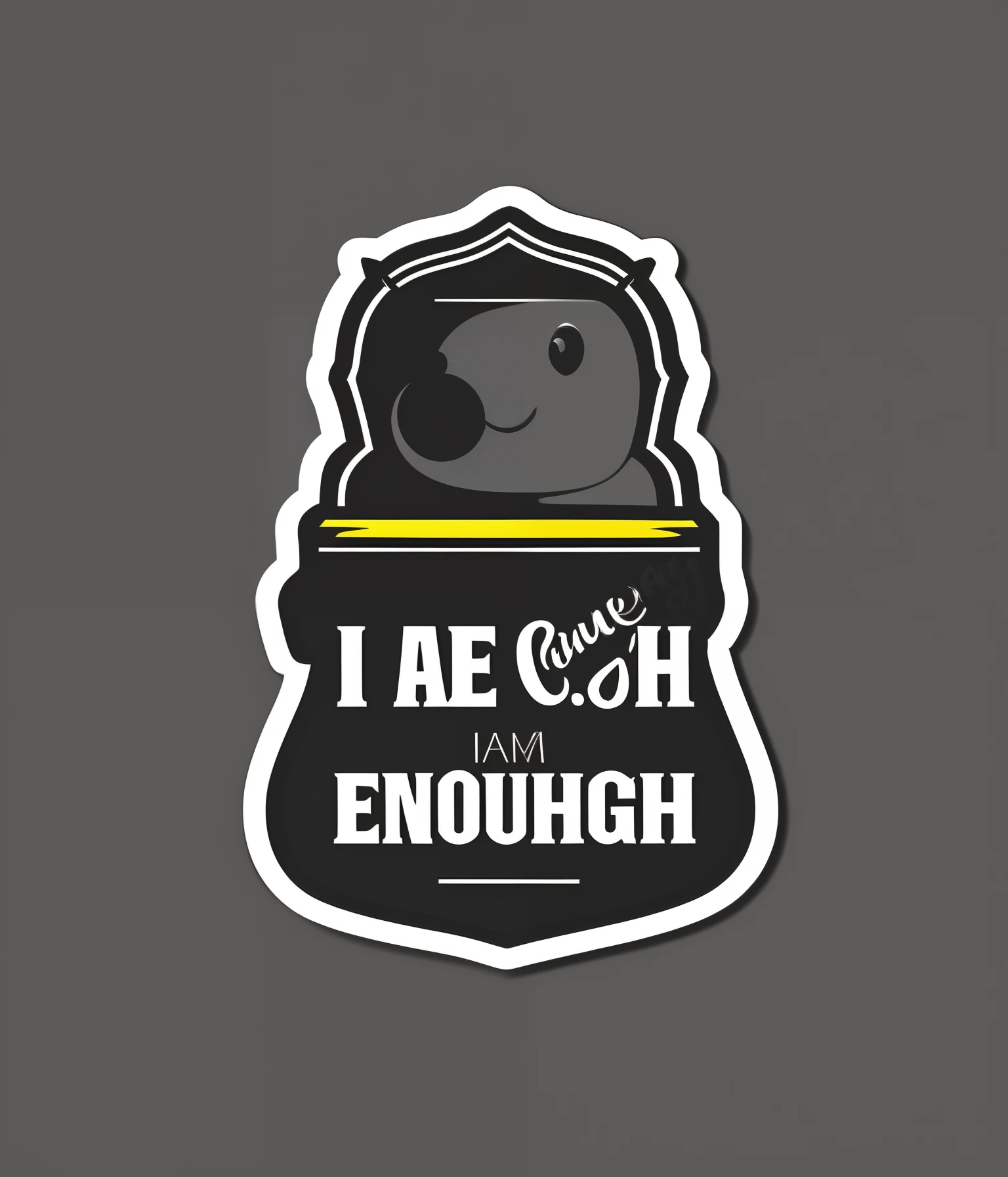 text saying "I am enough", black and white style, (sticker design), masterpiece realistic volumetric light
