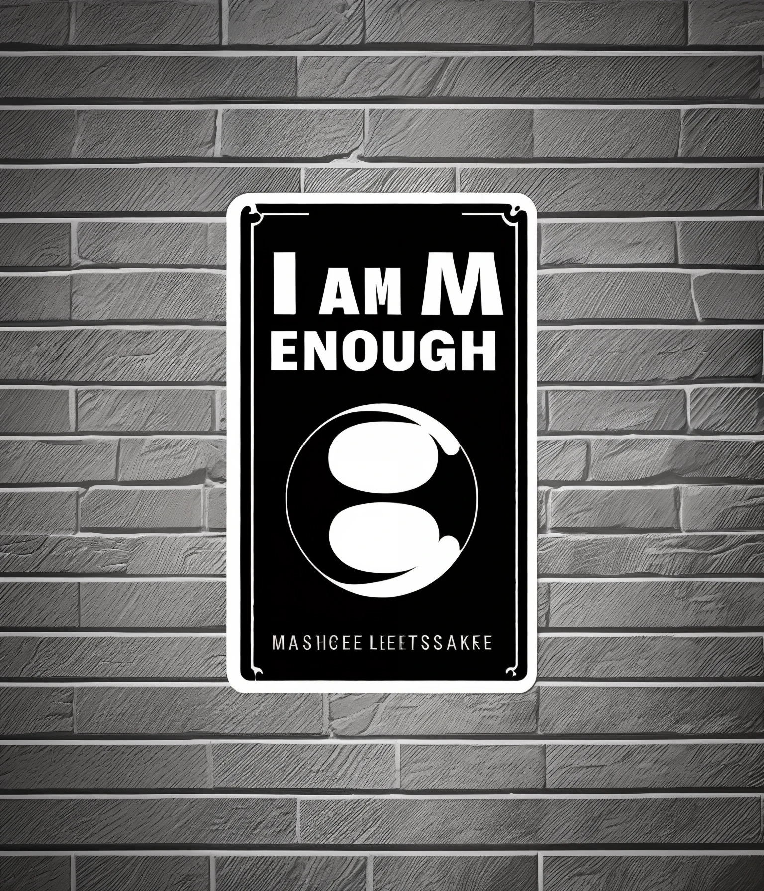 text saying "I am enough", black and white style, (sticker design), masterpiece realistic volumetric light