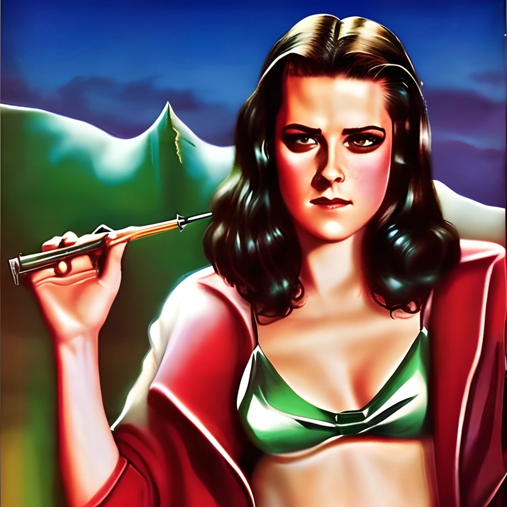 A Pulp Cover featuring Kristen Stewart, very detailed, clean, high quality, sharp image, ,Saturno Butto