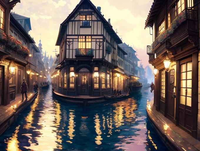 RAW wideangle photo, 18th century port town, a lively and crowded place, filled with sailors, merchants, and all kinds of people. narrow streets, tall houses, and a busy harbor, epic, ominous, highly detailed, intricate environment, digital matte painting, outdoor, panoramic street view, concept art, mystery, sharp focus, illustration, art by artgerm and greg rutkowski and magali villeneuve and alphonse mucha and rossdraws and wlop and craig mullins and James Jean and Andrei Riabovitchev and Marc Simonetti and peter mohrbacher, background by james jean and gustav klimt, light by John Salminen, 4k uhd image, octane render, awesome, 8k, award winning art, cinematic lighting, high detail, intricate, ethereal, magical, otherworldly, dark fantasy, hyperrealistic, dreamlike, inky, old age, hypermaximalist, (decay:1.3), (grit:1.3), (neglect:1.3), to8contrast style RFKTR_sinetempore