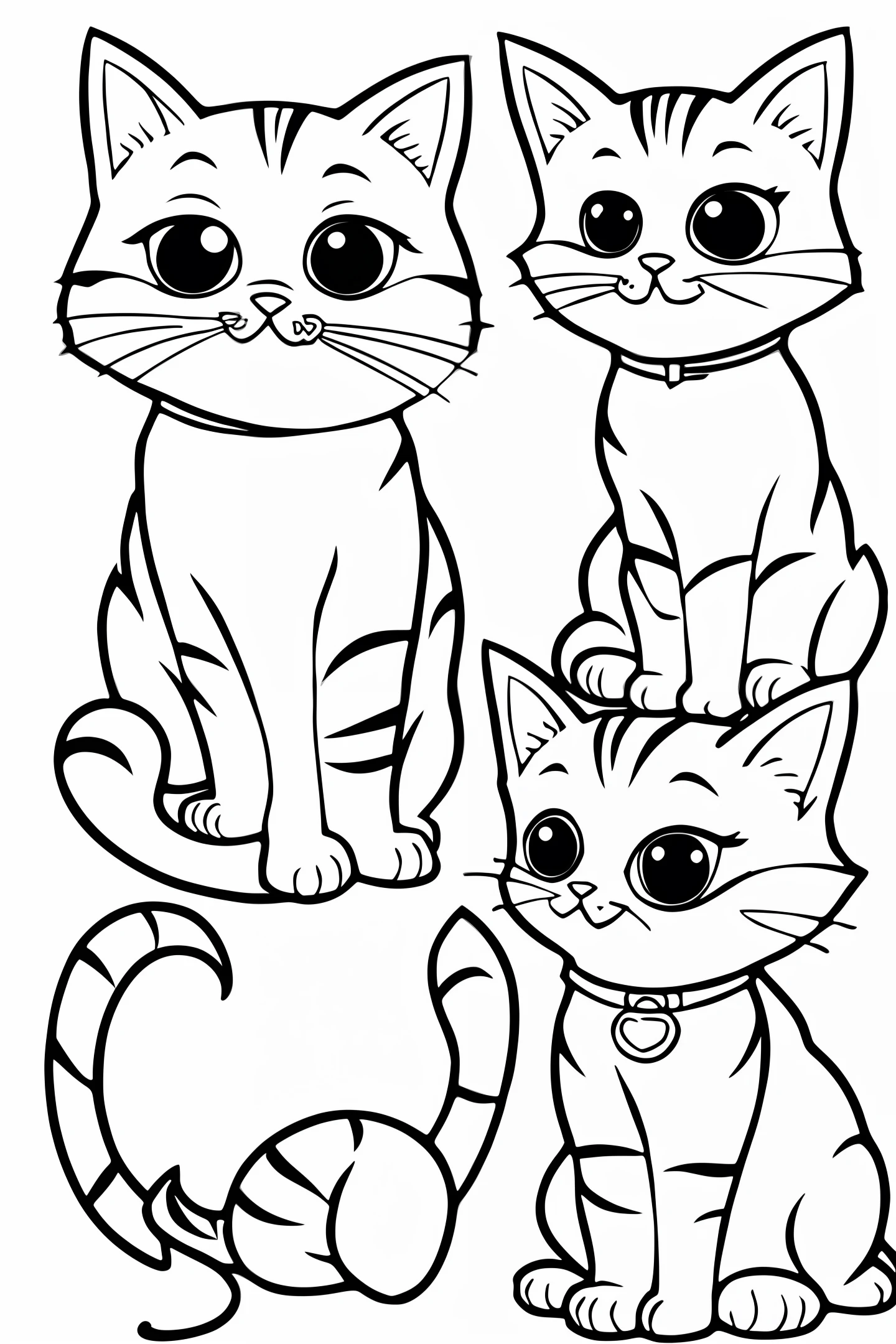 page of an adorable cat coloring page, line art, outline, simplified, without background