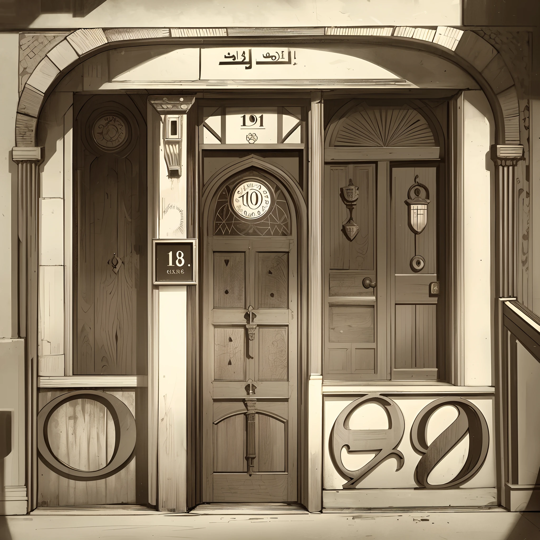 Sheild type number, house unmber, Arabic numerals, Vintage Typography layout, 1860s london, historical_setting