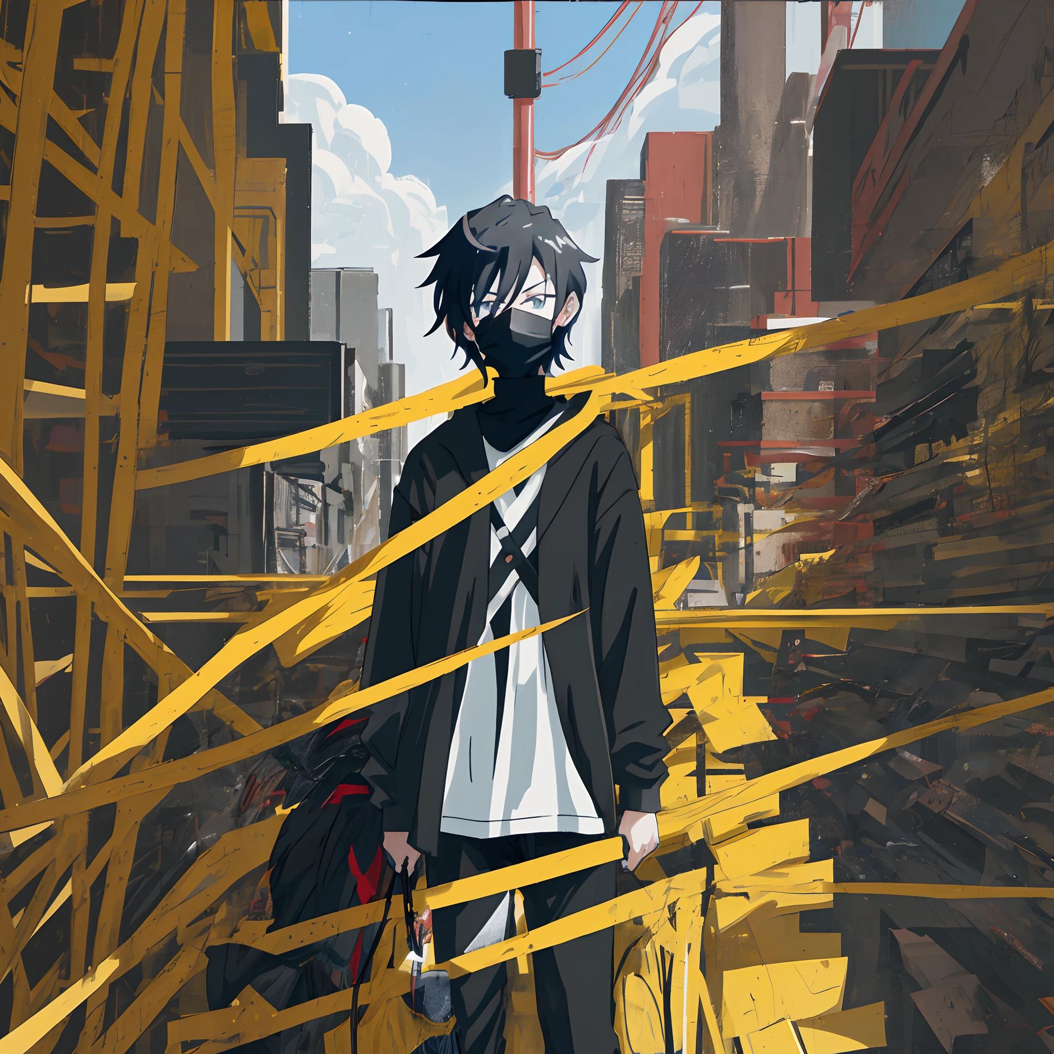 a man wearing a mask and black shirt standing in front of a dark background, wearing all black mempo mask, in an anime style, subtle anime style, pin on anime, anime style character, clean detailed anime style, in anime style, anime style only, as an anime character, male anime style, anime styled, 2 d anime style.
