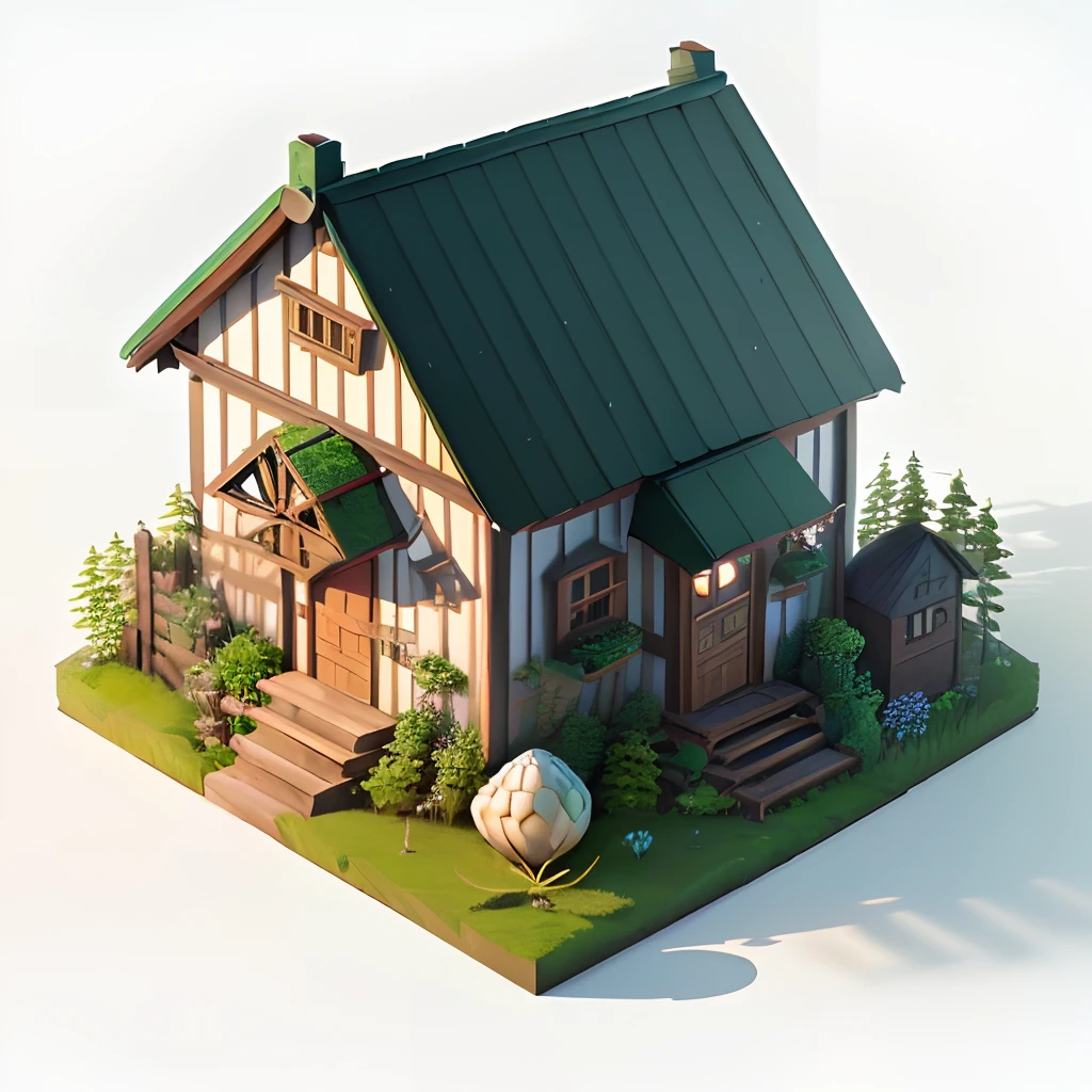 sometric House,Plain white background,(isometric 3D),(masterpiece),  (extremely detailed CG unity 8k wallpaper), (best quality), (best illustration), (best shadow),
a cute ,A round turnip hut covered with moss
,octane render,ray tracing,ultra detailed