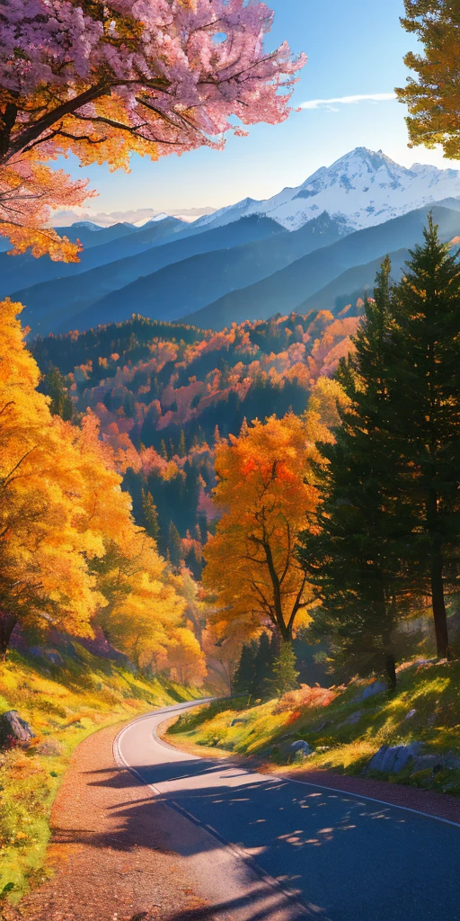 Masterpiece, best quality, high quality, highly detailed CG unified 8k wallpaper, beautiful landscape oil painting, award-winning photography, blurred background, depth of field, HDR, flowers, color difference, photo realism, very detailed, artstation trend, CGSociety trend, complex, high detail, Midway art and masterpiece, the best quality, extremely detailed CG unified 8k wallpaper, lush summer landscape, rolling green hills stretching to the horizon, decorated with yellow and red colored flowers and purple, volume lighting and A masterpiece, high quality, extremely detailed CG unified 8k wallpaper, serene autumn scenery, surrounded by golden yellow, fiery red, and burnt orange trees. The fresh air is filled with the sweet aroma of fallen leaves and wood smoke. The ground was covered with a layer of warm leaves, rustling underfoot. In the distance, a mist-shrouded mountain, three-dimensional lighting and masterpieces, the highest quality, high-quality, and extremely detailed CG unified 8k wallpaper, snowsuits covered the amazing winter landscape, creating a sparkling white and cool blue world. Tall evergreen trees are tall and proud; their branches have been crushed by heavy snow, three-dimensional lighting, and masterpieces. The highest quality, high quality, and extremely detailed CG unifies a vibrant spring landscape full of new life and color. The rolling hills are covered with green carpets, adorned with delicate wildflowers in shades of pink, purple, and yellow, and three-dimensional lighting