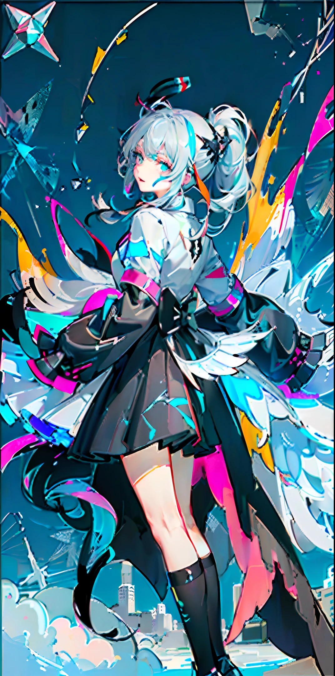 (Highest image quality), (Master's work), (Very detailed eye description: 1.0), (Lens flare: 1.0), (video poster: 1.0), (Tarot border: 1.0), portrait in the center, (close-up: 1.0), (negative space: 0.8), (negative space: 0.8), (negative space: 0.8), (negative space: 1.6), (solo), (floating colorful pool {wind|water magic|ink|crystal|ice|fire|fire|lightning|sand|spider|rock |particles|sparkles|blood} :1.0), (multicolored {bubble | cloud|thorn|spike|vine|ocean current|spiral|wing|tattoo|cube|octahedron} :1.0), (floating {red|green|blue|aqua|purple|yellow |black|white|gray|pink|orange|lime} {ribbon|feather|particles|blade|waterdroplets|snowflake|softball} :1.0), {crystal Ice|flame|wind|water|earth|stone|space|musical|sonic|swirl} {magic|wing} :1.0), ({ray tracing, light|speckled sunlight, light, caustic|night, black theme|mysterious, eerie, relaxing, pastel} :1.2), ({colorful|irides|colorful colors} :1.0), (beautiful detail glow: 1.0), (beautiful detail glow: 1.0), ({tilt body forward|leaning backward|leaning sideways) :1.2}, {(smile:1.0) | (laugh:1.0) | (dark expression:1.0) | (dark expression:1.0)}, ({small|small||lips, eyelashes} :1.0), {(open mouth:1.0) | (closed mouth:1.0) |}, ({lashadow||}), {one closed eyeshadow||}, {one closed eyes||}, ({red|green|blue|aqua|purple|yellow|black|white|gray|pink|orange|lime} (hair: 1.4), {{red|green|blue|white|gray|pink|orange|lime}, {{red|green|blue|white|gray|pink|orange|lime}, {{red|green|blue|black|white|gray|pink|orange|lime}, {hair: 1.4) short|long|medium} hair:1.0), ({bottom|top|side|back|back|facing person} :1.3), (halo:1.3), (head tilt:1.0), (dynamic pose:1.1), (asymmetrical hair:1.2), (red|green|aqua|purple|yellow|black|white|gray|pink|orange|lime} {armour|dress|collared shirt|suit|costume) :1.0) :1.0), ({suit|military|techwear|urban style|casual, casual apparel |fantasy, magician|wild, tribal|sci-fi, futuristic}), ({plaid skirt|layered skirt|puffy dress|tights|pants|shorts}), ({red|green|blue|aqua|purple|yellow|black|white|gray|pink|orange|lime} {eyes|eye|eye|pupils} :1.4), {eye|eye|eye|pupils} :1.4), {forehead:1.5) asymmetrical bangs|diagonal bangs|braided hair|blunt bangs}, {blindfolding|ponytail|high twin tail s||}, {straight hair|wavy hair|drill hair||}, {long coat|suit jacket|cape|sweater|tie||}, {(floating cape:1.0), |} ({fox ears, fox girl|vampire, bat wings|pointed ears, (elf:0.5) ||} :1.1), ({abstract background|city, skyscraper||forest, garden|sacred Death|cave, underground|swamp|lake|winter|exoplanet|} :1.4), ({indoor, indoor|outdoor, outside} :1.1), {2$$witch hat|crown|tiara|eyewear|glasses|heart gear|hair flower|hairpin|||}, ({sitting|flight|jump|lying down|standing|standing on one leg} :1.1), ({skin colour|white|blue skin) :1.1), ({skin colour|white skin|blue skin |pale skin|tanning|shiny skin|dark skin|} :1.1), ({full body|upper body|portrait|} :1.25), {frowning face|lip bittering|thought|||}, {empty eyes| symbolic pupils, heart-shaped pupils | cracked pupils, +||||}
