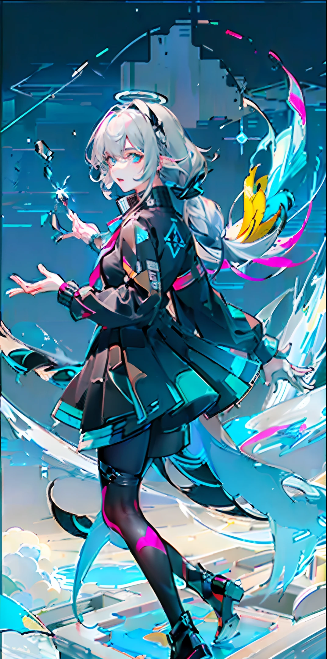 (Highest image quality), (Master's work), (Very detailed eye description: 1.0), (Lens flare: 1.0), (video poster: 1.0), (Tarot border: 1.0), portrait in the center, (close-up: 1.0), (negative space: 0.8), (negative space: 0.8), (negative space: 0.8), (negative space: 1.6), (solo), (floating colorful pool {wind|water magic|ink|crystal|ice|fire|fire|lightning|sand|spider|rock |particles|sparkles|blood} :1.0), (multicolored {bubble | cloud|thorn|spike|vine|ocean current|spiral|wing|tattoo|cube|octahedron} :1.0), (floating {red|green|blue|aqua|purple|yellow |black|white|gray|pink|orange|lime} {ribbon|feather|particles|blade|waterdroplets|snowflake|softball} :1.0), {crystal Ice|flame|wind|water|earth|stone|space|musical|sonic|swirl} {magic|wing} :1.0), ({ray tracing, light|speckled sunlight, light, caustic|night, black theme|mysterious, eerie, relaxing, pastel} :1.2), ({colorful|irides|colorful colors} :1.0), (beautiful detail glow: 1.0), (beautiful detail glow: 1.0), ({tilt body forward|leaning backward|leaning sideways) :1.2}, {(smile:1.0) | (laugh:1.0) | (dark expression:1.0) | (dark expression:1.0)}, ({small|small||lips, eyelashes} :1.0), {(open mouth:1.0) | (closed mouth:1.0) |}, ({lashadow||}), {one closed eyeshadow||}, {one closed eyes||}, ({red|green|blue|aqua|purple|yellow|black|white|gray|pink|orange|lime} (hair: 1.4), {{red|green|blue|white|gray|pink|orange|lime}, {{red|green|blue|white|gray|pink|orange|lime}, {{red|green|blue|black|white|gray|pink|orange|lime}, {hair: 1.4) short|long|medium} hair:1.0), ({bottom|top|side|back|back|facing person} :1.3), (halo:1.3), (head tilt:1.0), (dynamic pose:1.1), (asymmetrical hair:1.2), (red|green|aqua|purple|yellow|black|white|gray|pink|orange|lime} {armour|dress|collared shirt|suit|costume) :1.0) :1.0), ({suit|military|techwear|urban style|casual, casual apparel |fantasy, magician|wild, tribal|sci-fi, futuristic}), ({plaid skirt|layered skirt|puffy dress|tights|pants|shorts}), ({red|green|blue|aqua|purple|yellow|black|white|gray|pink|orange|lime} {eyes|eye|eye|pupils} :1.4), {eye|eye|eye|pupils} :1.4), {forehead:1.5) asymmetrical bangs|diagonal bangs|braided hair|blunt bangs}, {blindfolding|ponytail|high twin tail s||}, {straight hair|wavy hair|drill hair||}, {long coat|suit jacket|cape|sweater|tie||}, {(floating cape:1.0), |} ({fox ears, fox girl|vampire, bat wings|pointed ears, (elf:0.5) ||} :1.1), ({abstract background|city, skyscraper||forest, garden|sacred Death|cave, underground|swamp|lake|winter|exoplanet|} :1.4), ({indoor, indoor|outdoor, outside} :1.1), {2$$witch hat|crown|tiara|eyewear|glasses|heart gear|hair flower|hairpin|||}, ({sitting|flight|jump|lying down|standing|standing on one leg} :1.1), ({skin colour|white|blue skin) :1.1), ({skin colour|white skin|blue skin |pale skin|tanning|shiny skin|dark skin|} :1.1), ({full body|upper body|portrait|} :1.25), {frowning face|lip bittering|thought|||}, {empty eyes| symbolic pupils, heart-shaped pupils | cracked pupils, +||||}