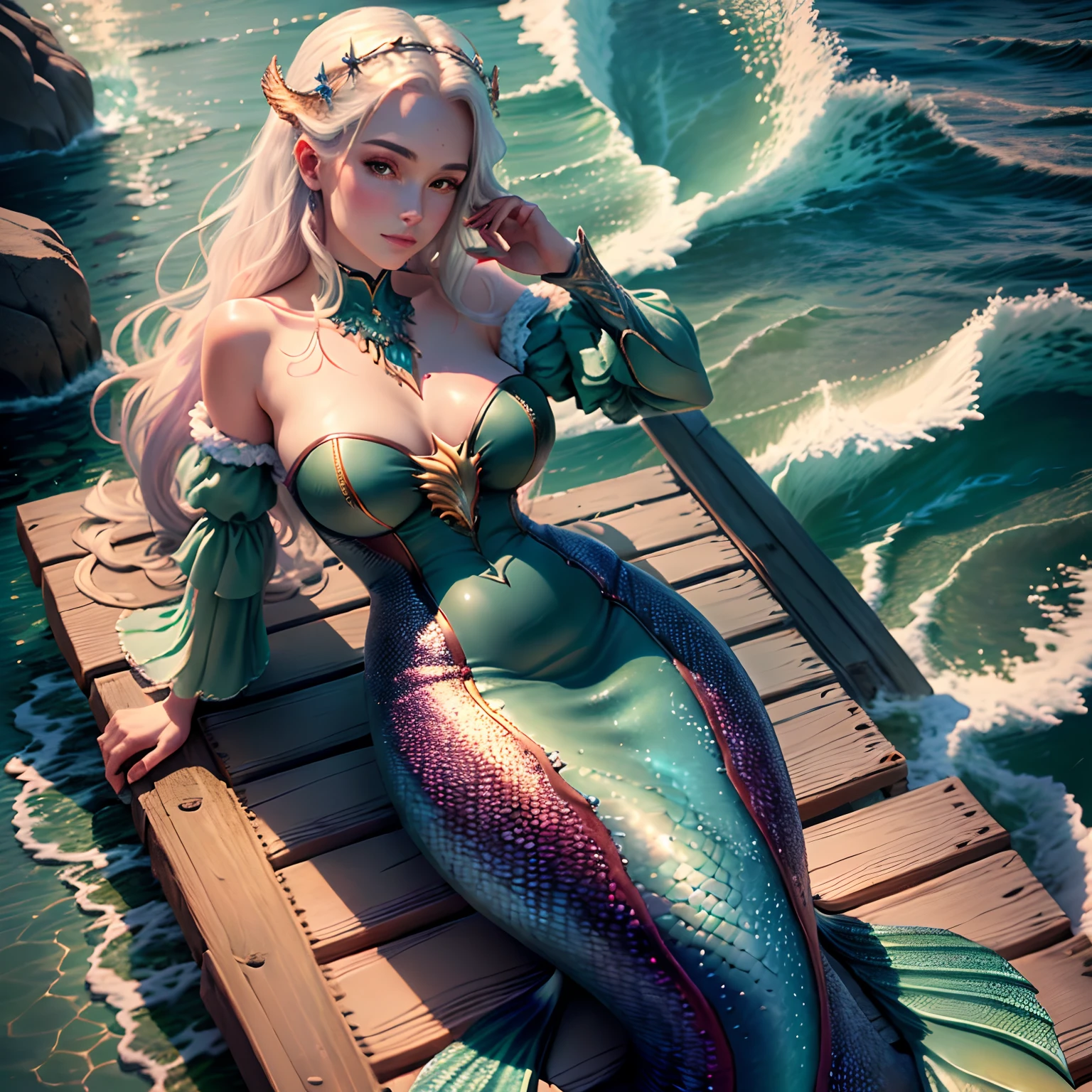 A beautiful mermaid seat in a rock