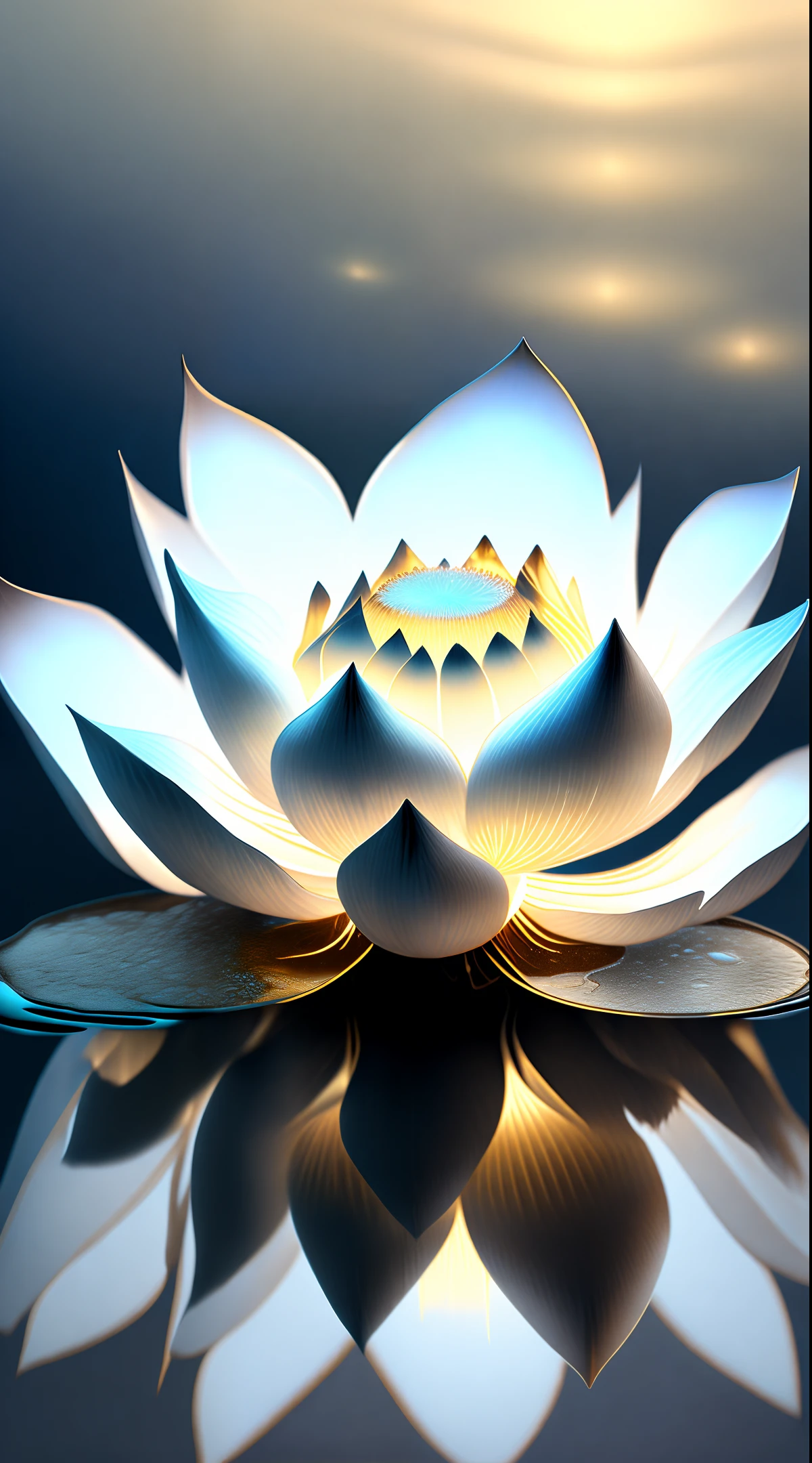 Lotus, Ultra Clear, Holy Light, Beautiful Spectral Light, Petal Glow, Dark Background, Clear Water Droplets, Reflected Light, Bright, Light Flowing In, Optics, Portrait Outline, Sharp Focus, Amazing, Intricate, Ultra Realistic, Illusory, Composition, Stunning on Artstation, Pearl, Pearl, Pearl, Pearl, Pearl, Pearl, Pearl, Pearl, Parlonus's Silver Steam Cloud, Corrosive Envelope Ray Family, 8k, Ureal AR 23v4 Ullight