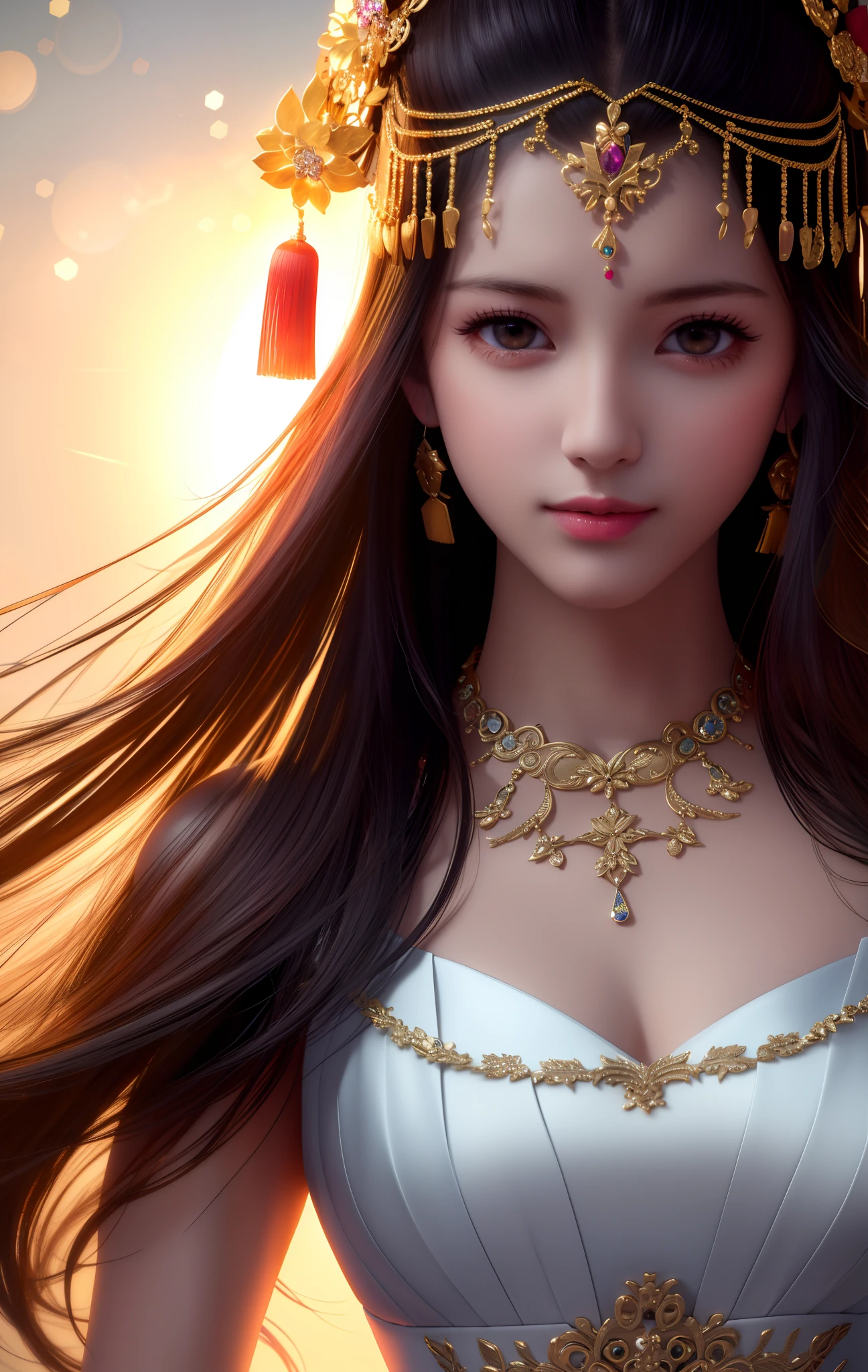 best quality, masterpiece, highres, 1girl,china dress,hair ornament,necklace, jewelry,Beautiful face,upon_body, tyndall effect,photorealistic, dark studio, rim lighting, two tone lighting,(high detailed skin:1.2), 8k uhd, dslr, soft lighting, high quality, volumetric lighting, candid, Photograph, high resolution, 4k, 8k, Bokeh