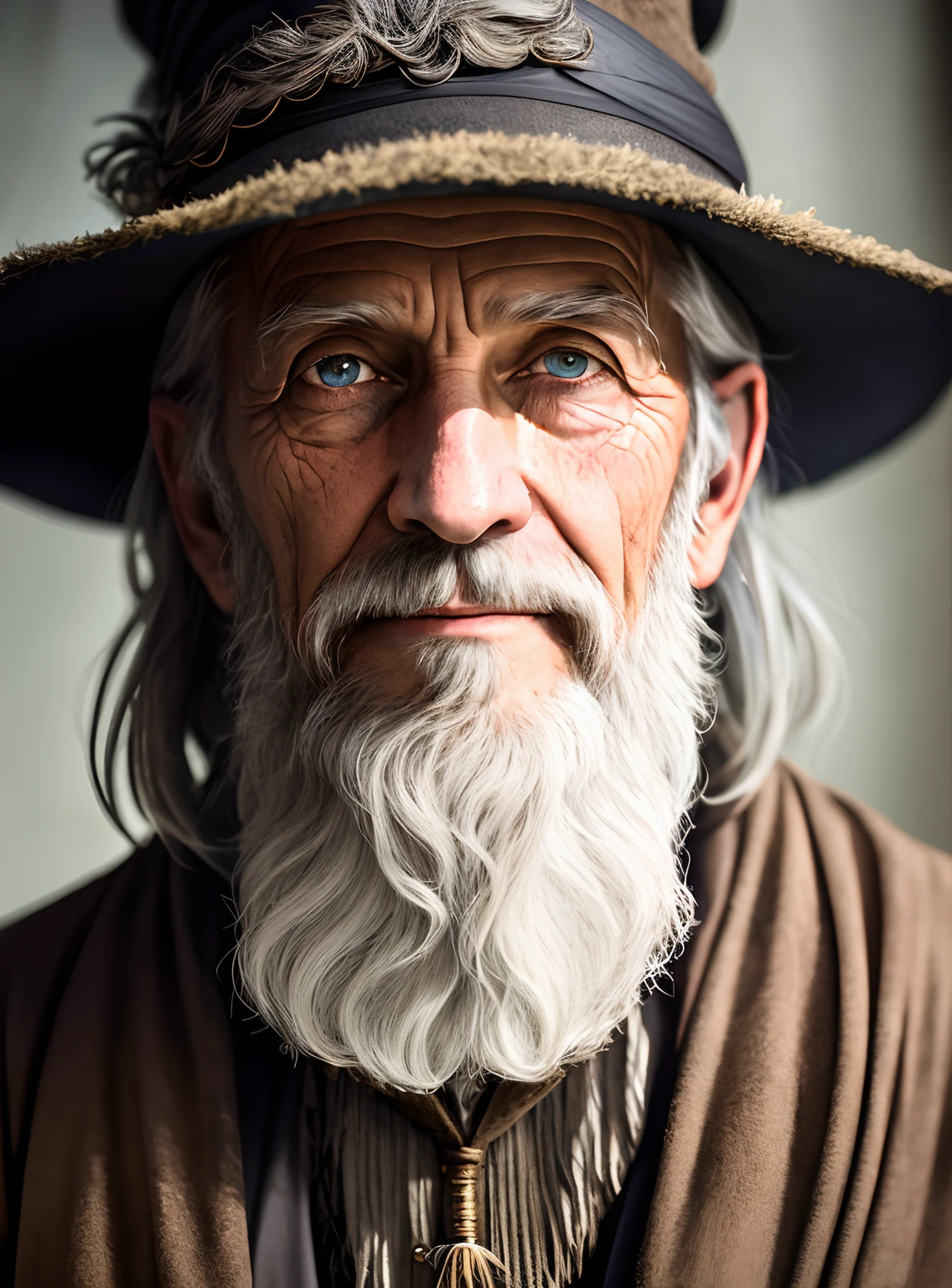 A portrait of a wizard, bearded, wrinkled, weathered, with piercing eyes, detailed face, high details, photography, natural light, Nikon D850, 50mm, f/1.4