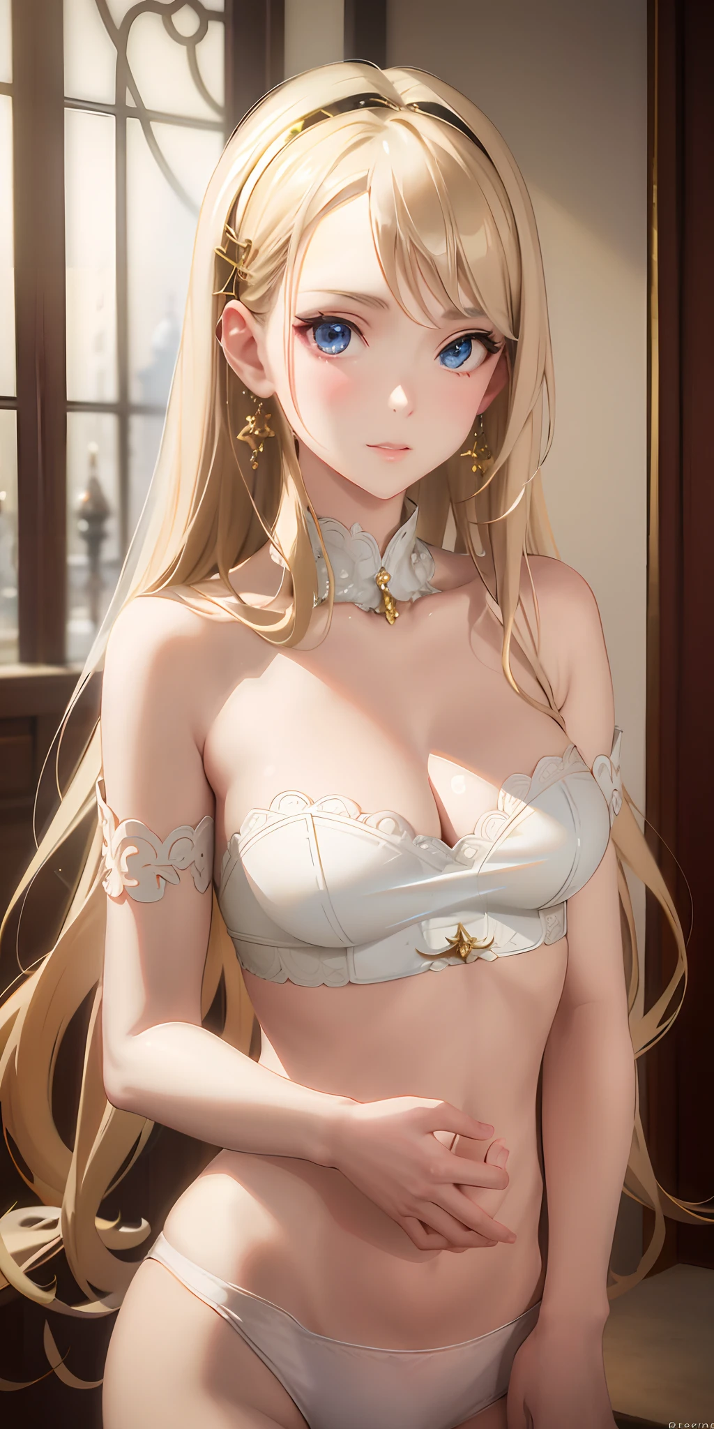 Beautiful anime girl, stunning graphics quality,big breasts,wearing very sexy bikini,in a palace room,full body,