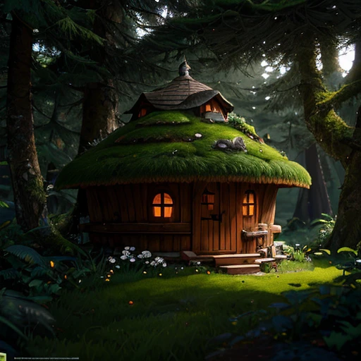 masterpiece, best quality (extremely detailed CG unity 8k wallpaper), (best quality), (best illustration), (best shadow), (shell-shaped hut: 1.1), moss-covered, isometric 3D, octane rendering, ray tracing, super detail