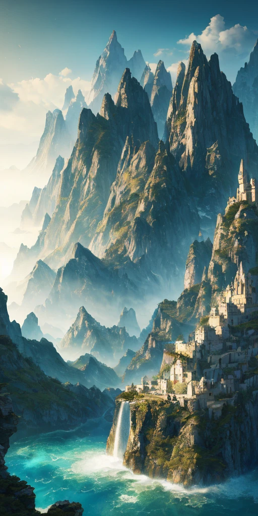 masterpiece, best quality, high quality, extremely detailed CG Unity 8k wallpaper, landscape, outdoor, sky, no humans, mountain, landscape, water, tree, blue sky, waterfall, cliff, nature, lake, river, cloudy sky, award-winning photography, background blur, depth of field, HDR, blooming, color difference, realism, very detailed, artstation trend, CGSociety, intricate, HDR
Amazing technology. The mountains in the middle replace the mountains with towers