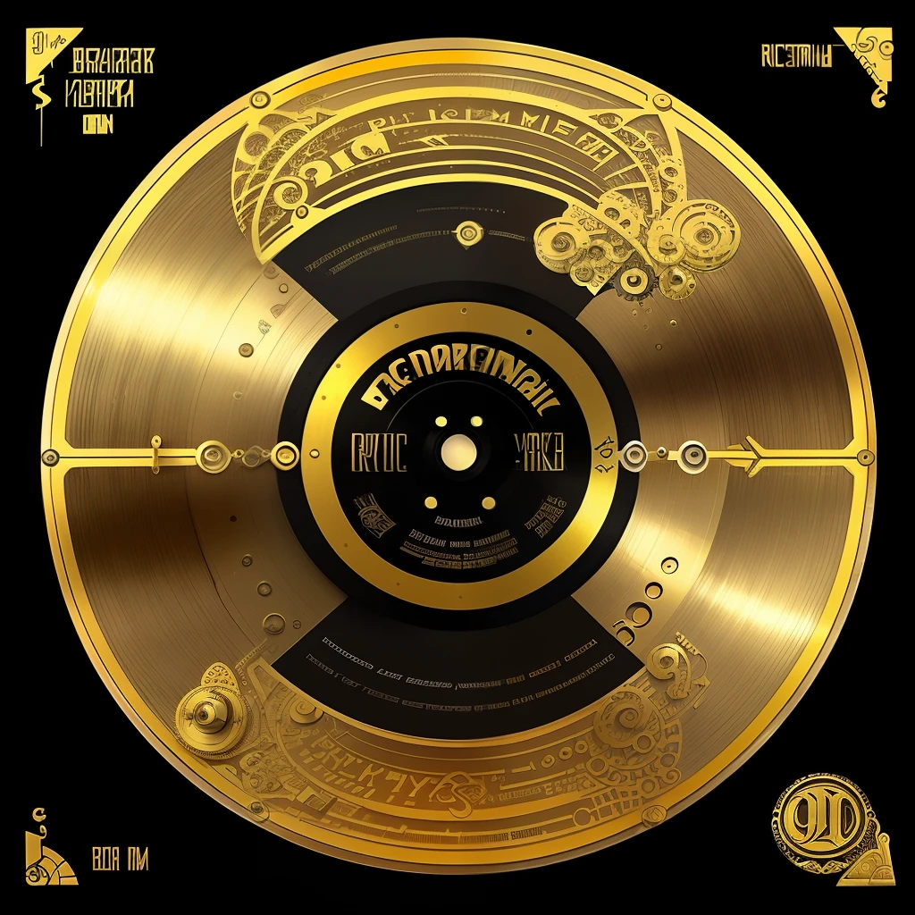 Imagine,. that you are the coolest, brilliant designer of rock ((discs)).. Create a graphic design for an electro swing album with gold and silver shades and a large font written in Cyrillic - (Baron von der Pshik). (Baron von der Przyk). Gramophone.high detail.minimalism.
