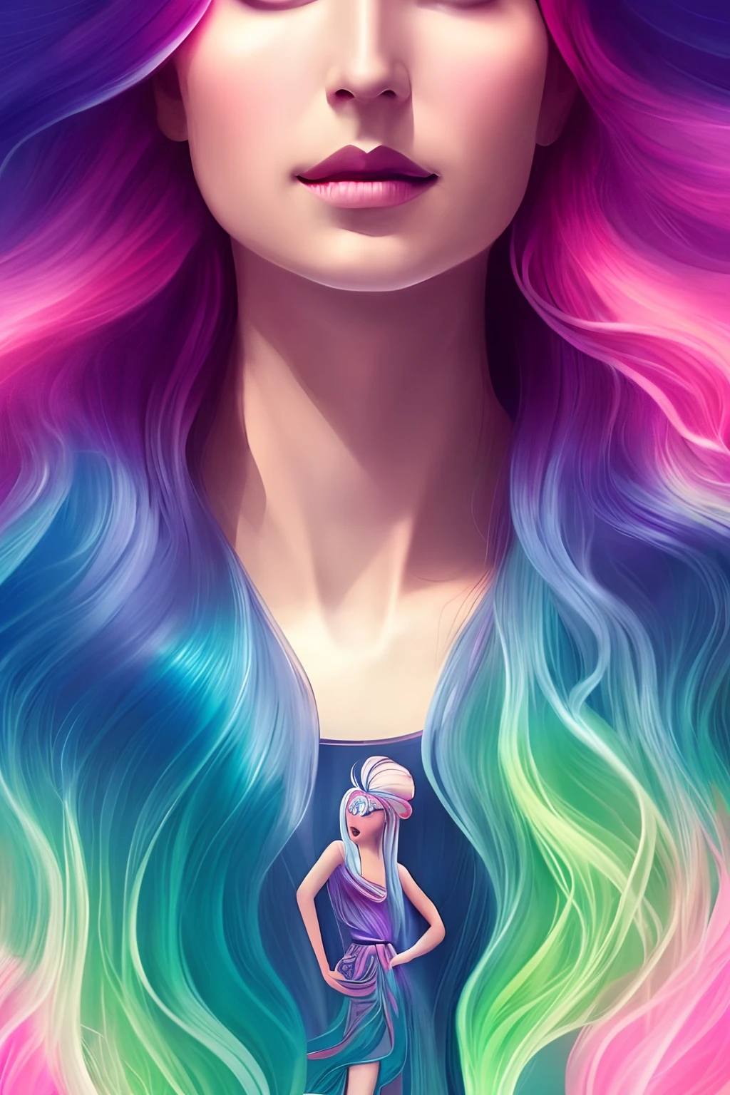 Tarot style, 1girl, male_focus, collarbone, portrait, digital illustration, flowing hair, glowing rainbow hair, night, pastel, looking at camera, looking_at_viewer, ring lighting, edge lighting, artstation trend, wlop, dsktaro1