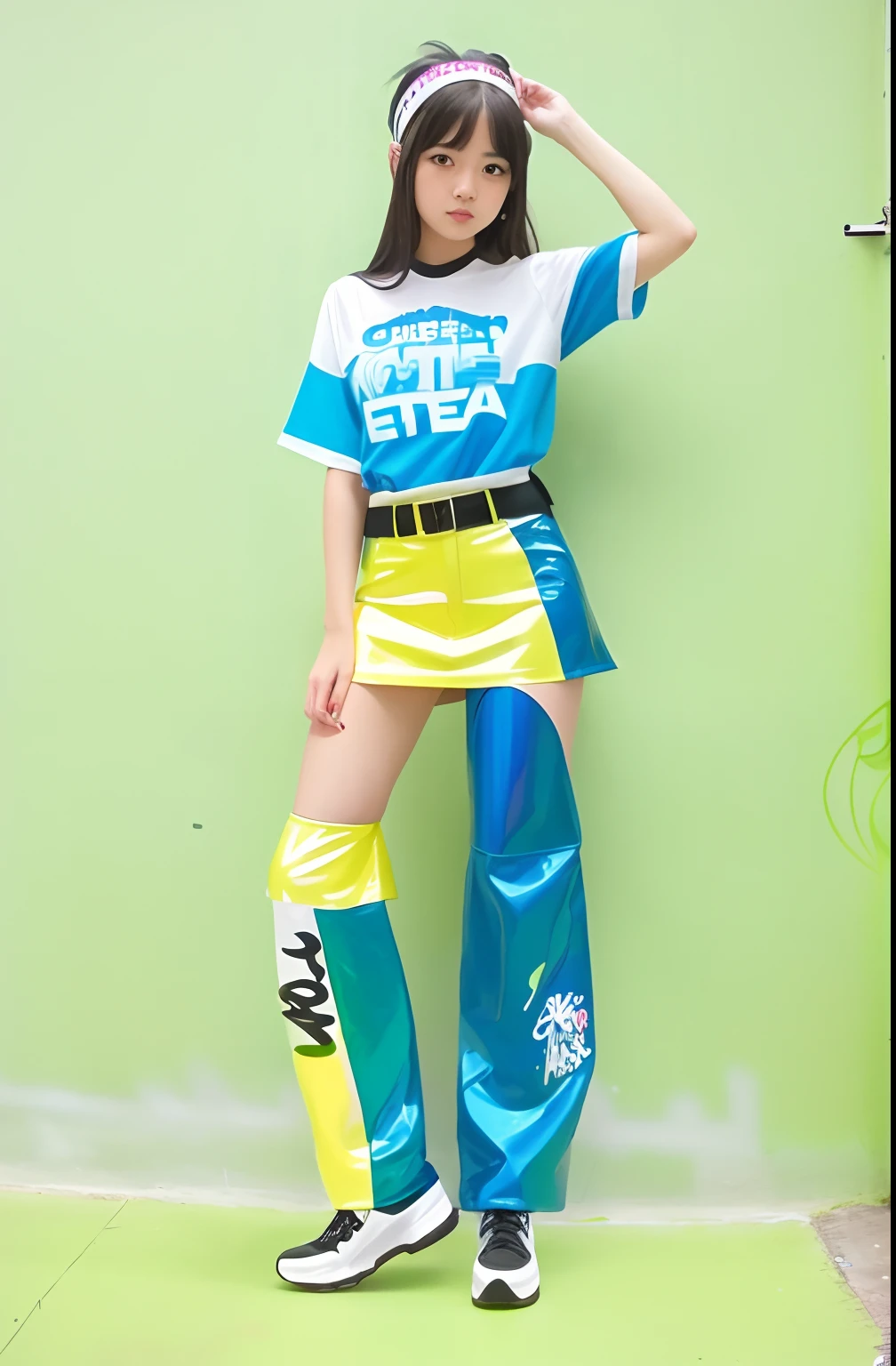 Bare Legs,(miniskirt),pvc,blender,c4d,Very detailed CG uniform 8k illustration, high color replacement, sketch graffiti art, illustrated photo, masterpiece, super detailed, best quality, super high resolution, high resolution, (intricate detail), perfect lighting, best shadows, (graffiti wall: 1.4), 1 girl, (very detailed face and eyes), (shiny graffiti long hair: 1.2), (color illustration), face focus, lip color, random eye color,
