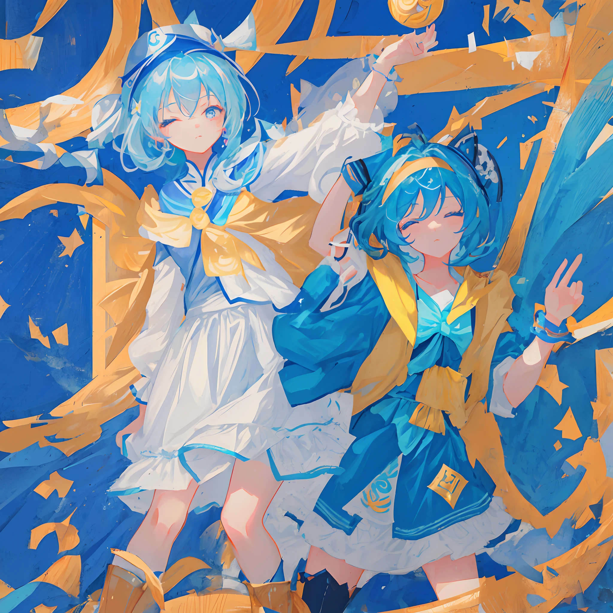 (girl) (Luo Tianyi) (blue) (closed eyes) (Euler a)