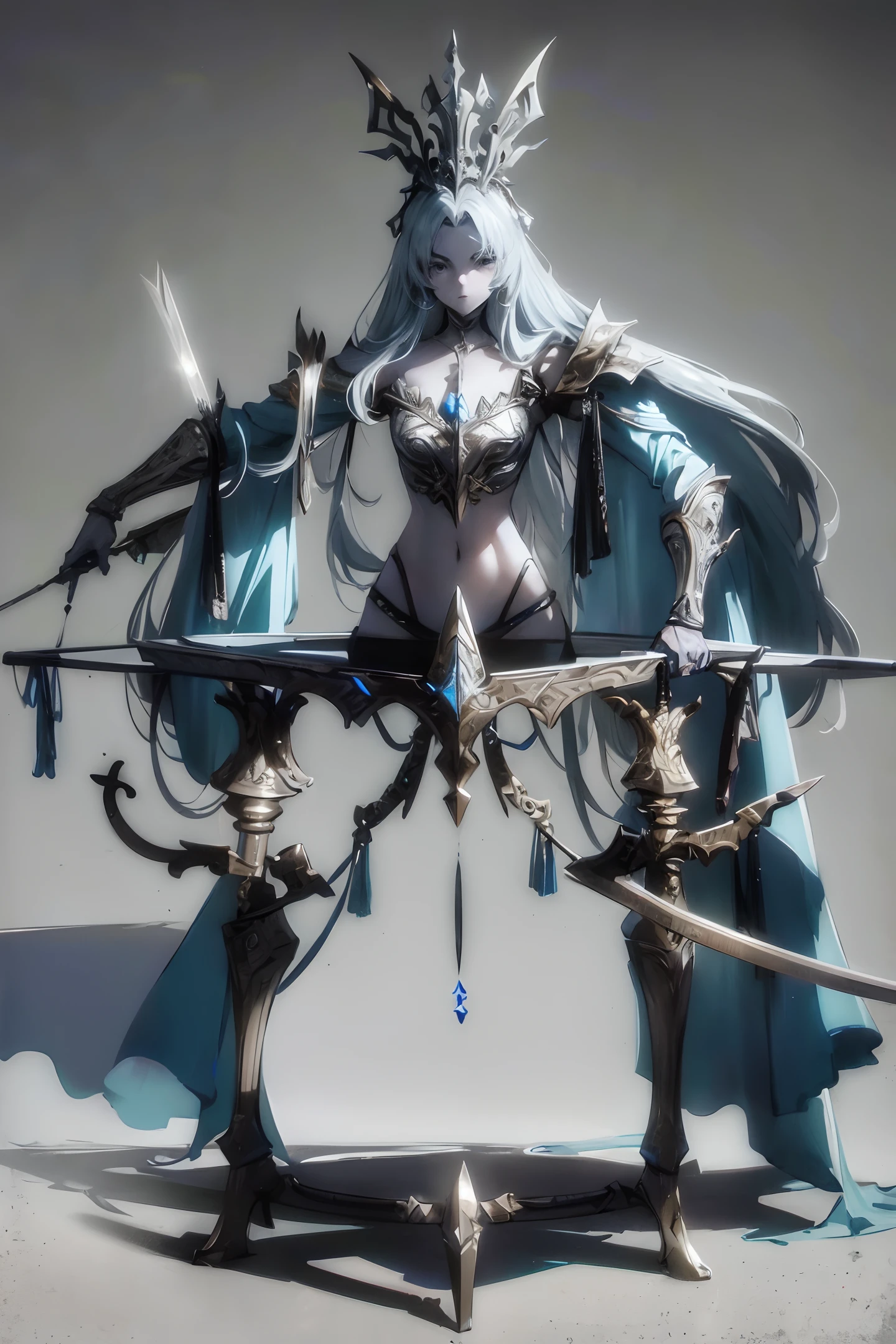 Crossbow, ((Weapon design tables)), concept art, , silver decoration, totem, ((film)), (subtle lighting), (perfect shadows), (gorgeous), (perfect proportions), (intricate details)