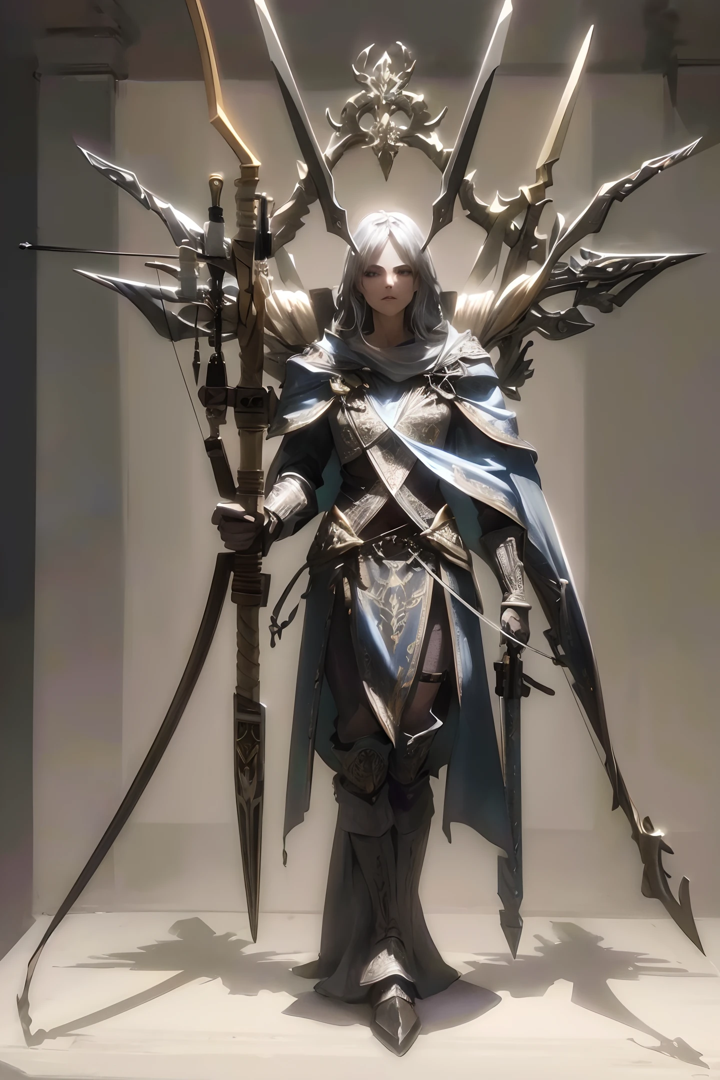 Weapon design tables, concept art, (Crossbow), silver decoration, totem, ((film)), (subtle lighting), (perfect shadows), (gorgeous), (perfect proportions), (intricate details)