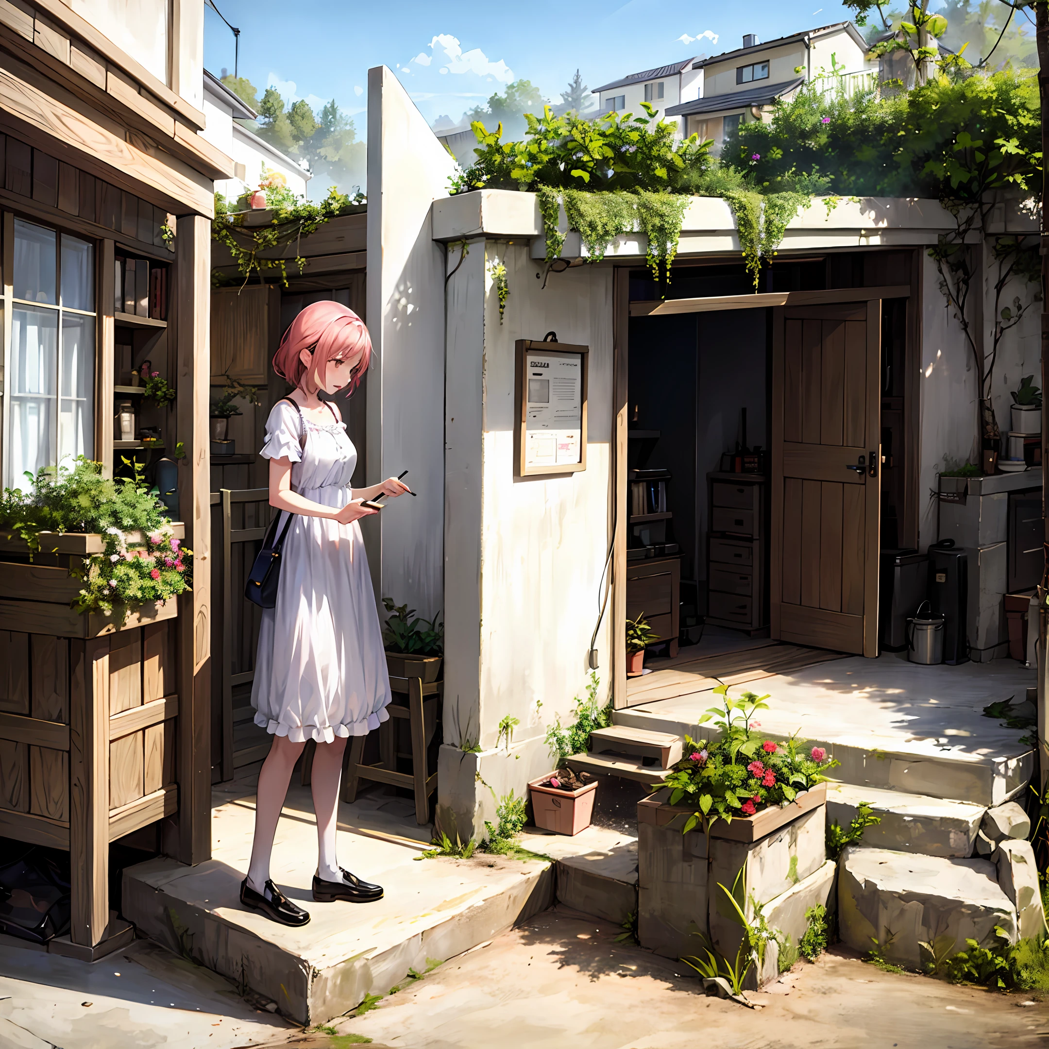 In modern times, at the entrance of a small courtyard in a rural area, an elderly mother is leaving her in a car