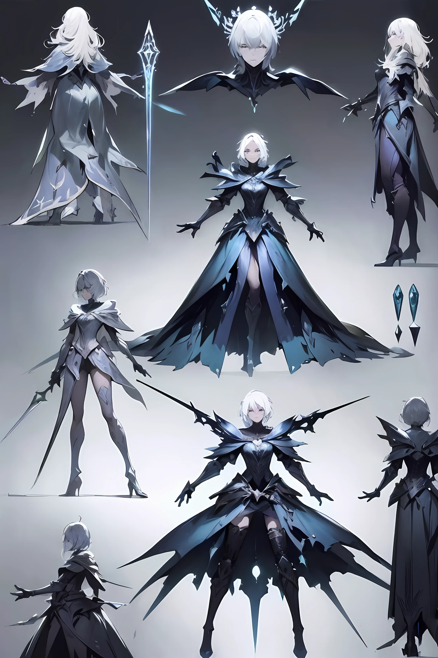 Weapon design tables, concept art, (Magic Wand), Dark, Frost decoration, ((film)), (subtle lighting), (perfect shadows), (gorgeous), (perfect proportions), (intricate details)