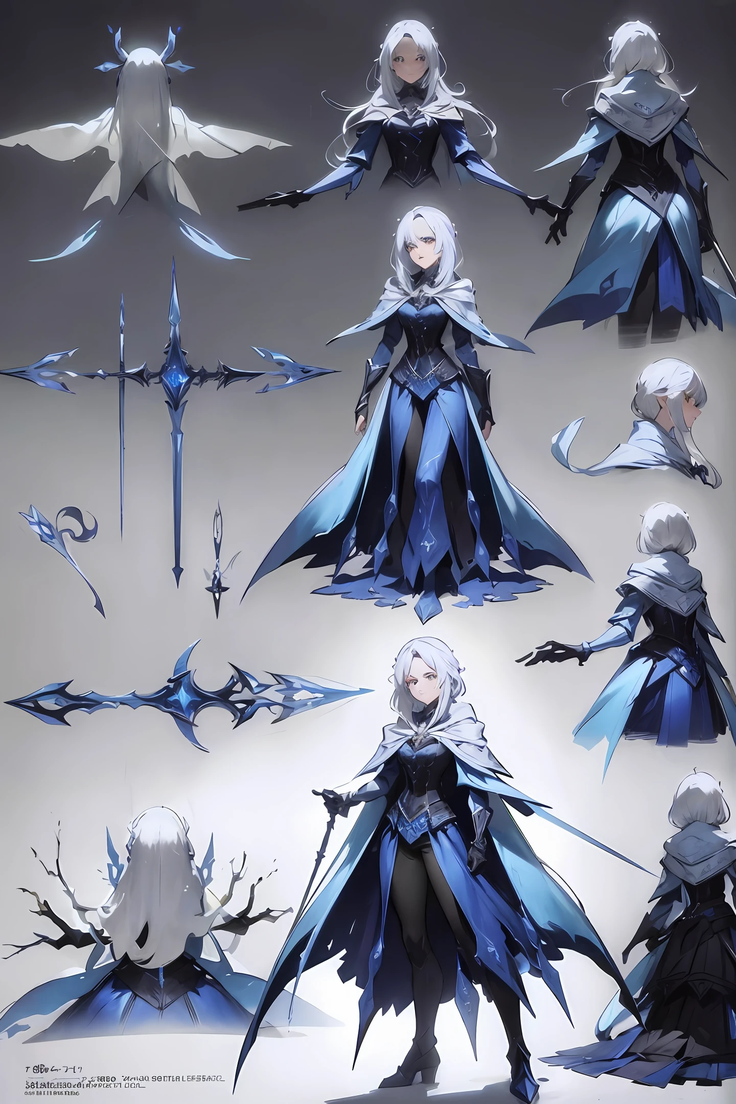 Weapon design tables, concept art, (Magic Wand), Dark, Frost decoration, ((film)), (subtle lighting), (perfect shadows), (gorgeous), (perfect proportions), (intricate details)