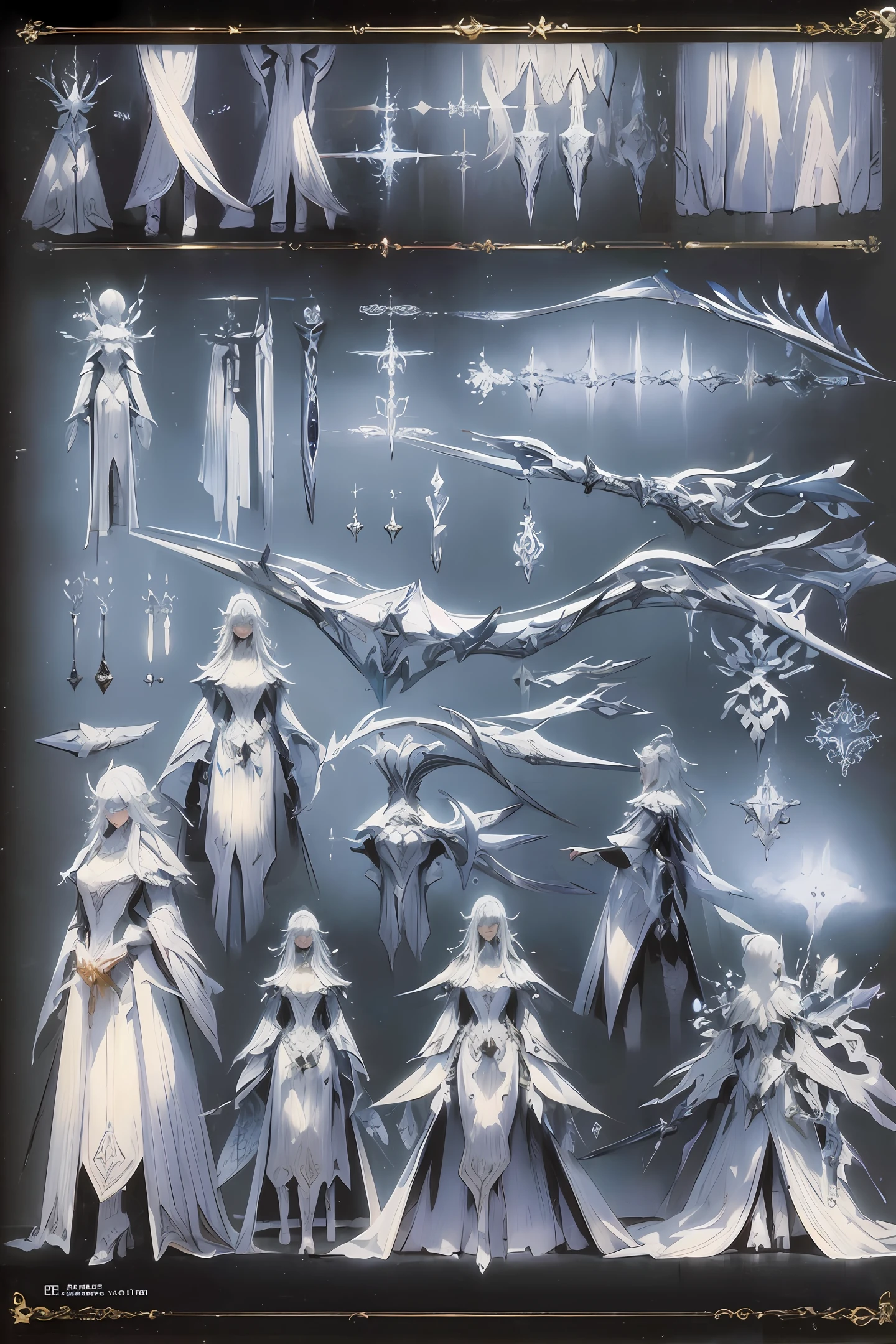 Weapon design tables, concept art, (Magic Wand), Dark, Frost decoration, ((film)), (subtle lighting), (perfect shadows), (gorgeous), (perfect proportions), (intricate details)