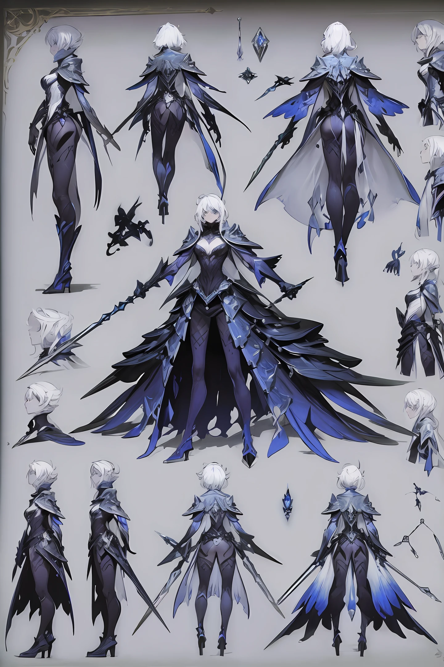 Weapon design tables, concept art, (Magic Wand), Dark, Frost decoration, ((film)), (subtle lighting), (perfect shadows), (gorgeous), (perfect proportions), (intricate details)