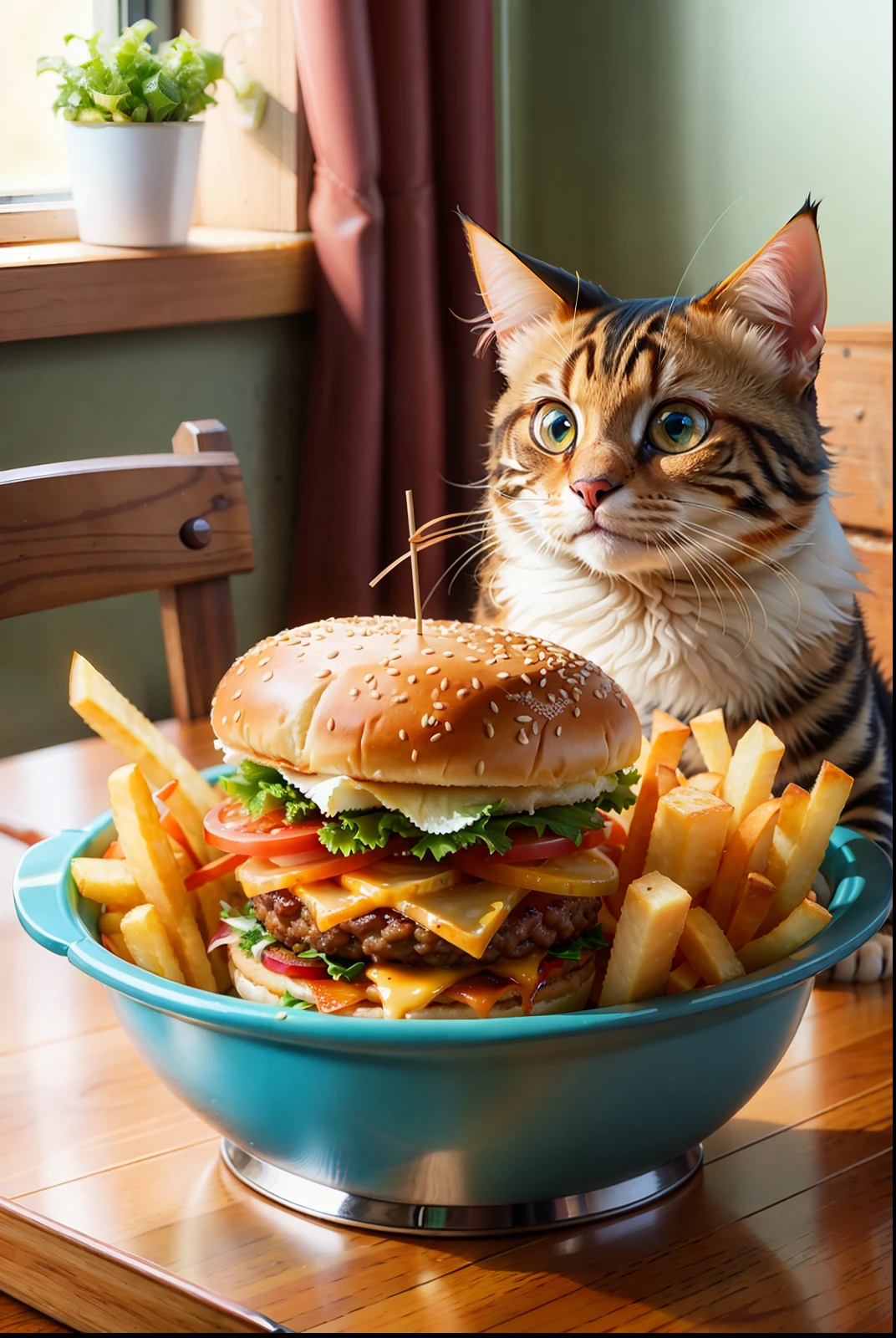 Hamburger & French fries grow a cat!